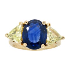 Blue Sapphire and Yellow Diamond Three-Stone Ring