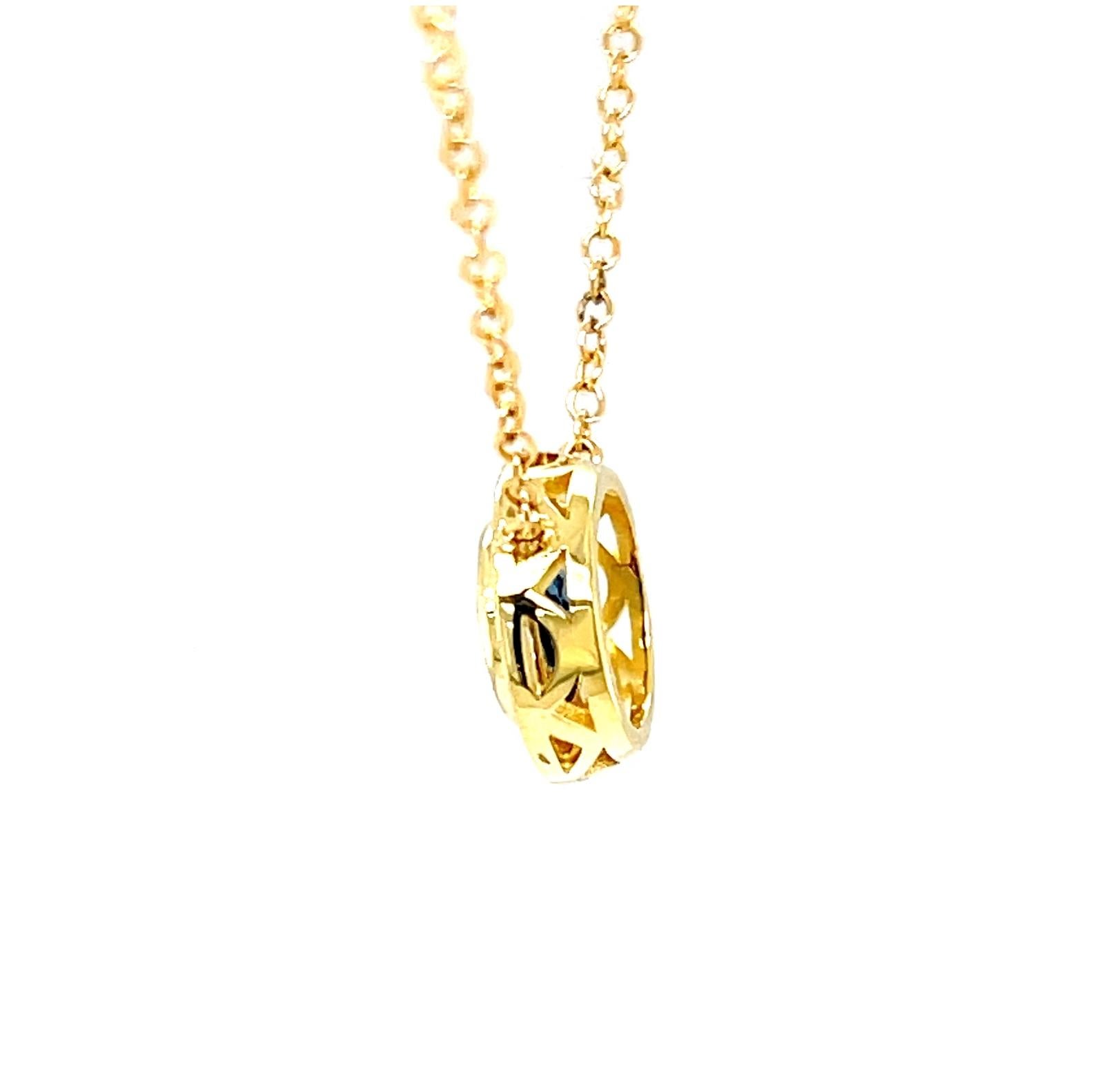 Blauer Saphir  und Gelbgold Lünette gravierte Anhänger Kette Halskette im Angebot 5