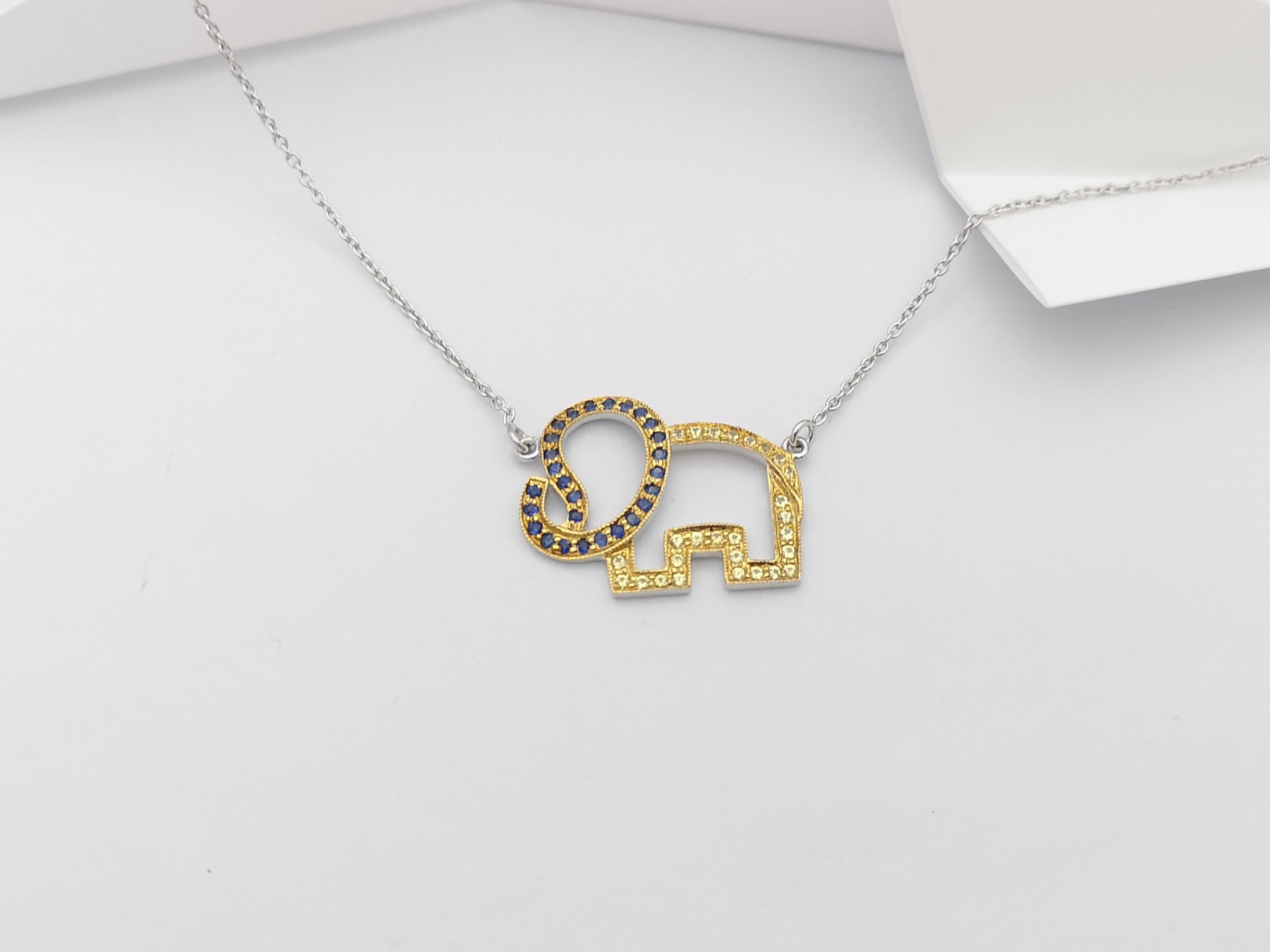 Brilliant Cut Blue Sapphire and Yellow Sapphire Elephant Necklace set in Silver Settings For Sale
