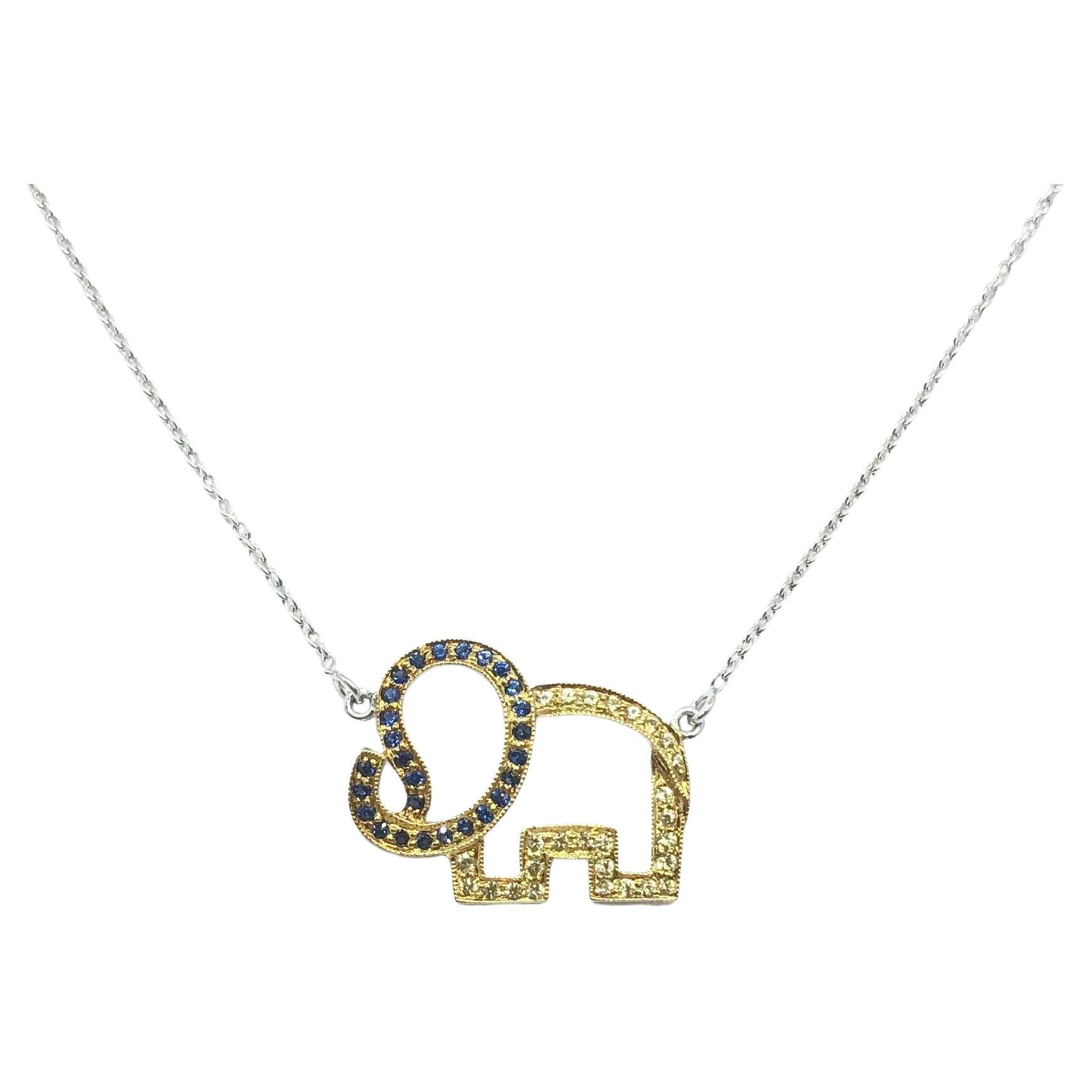 Blue Sapphire and Yellow Sapphire Elephant Necklace set in Silver Settings For Sale