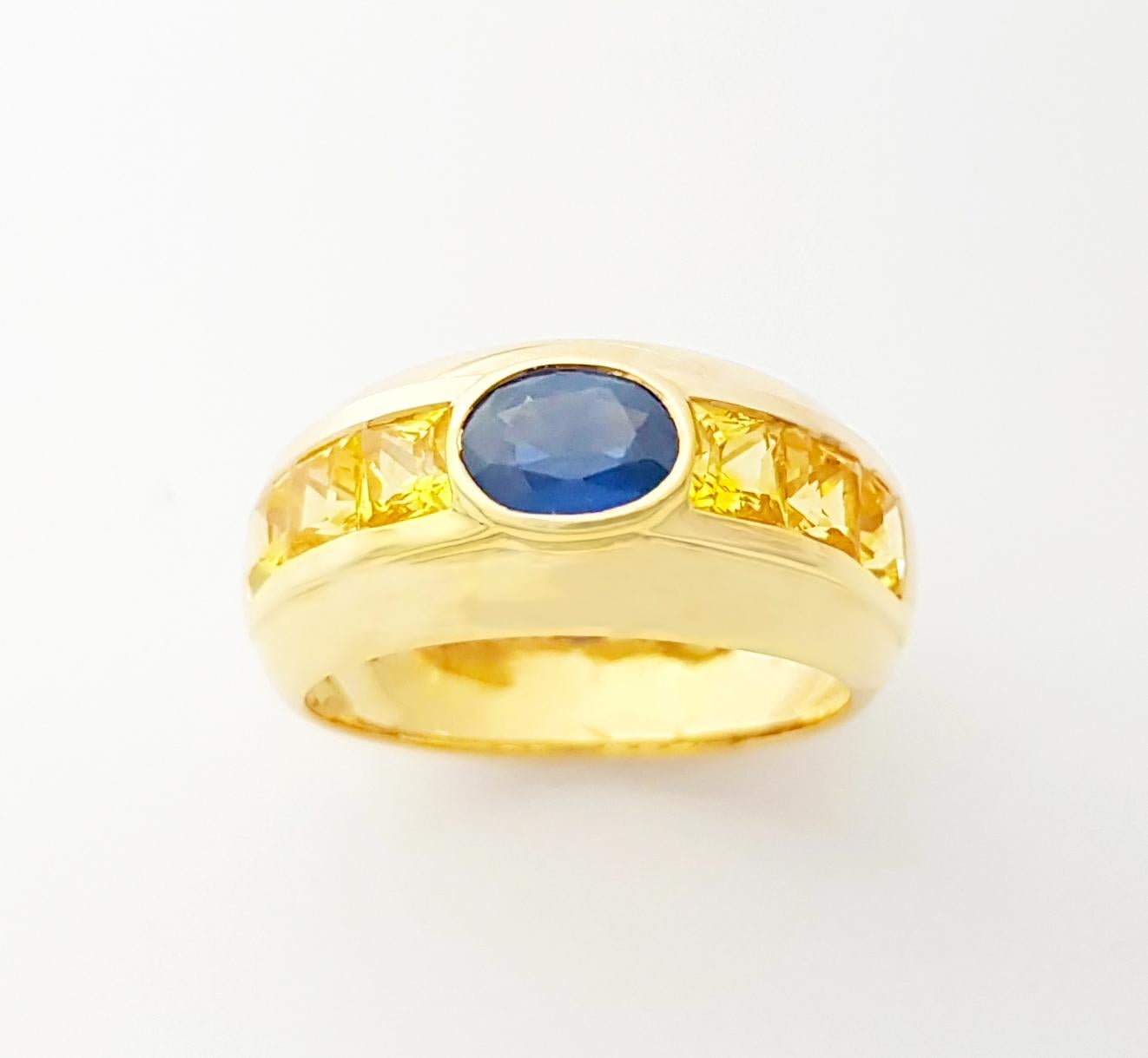 Bague en or 18 carats sertie de saphirs bleus et saphirs jaunes en vente 4