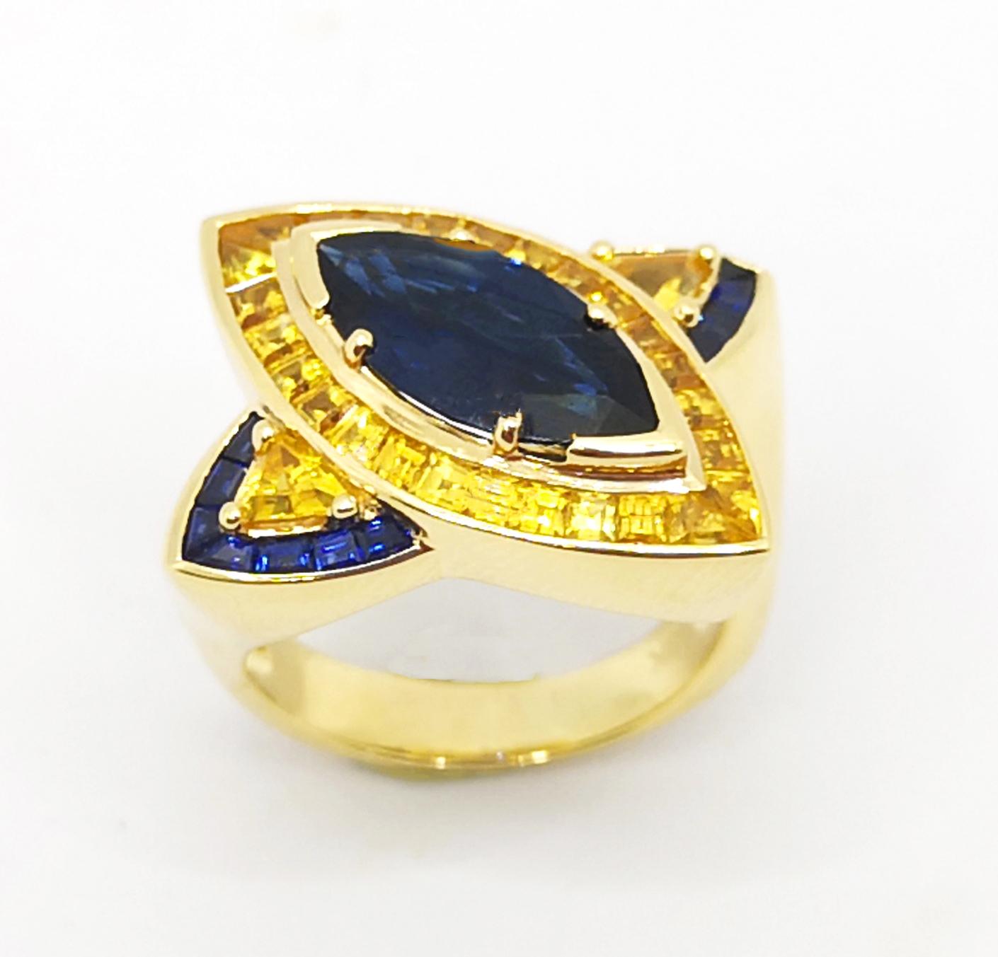 Ring mit blauem Saphir und gelbem Saphir in 18 Karat Goldfassung im Angebot 5