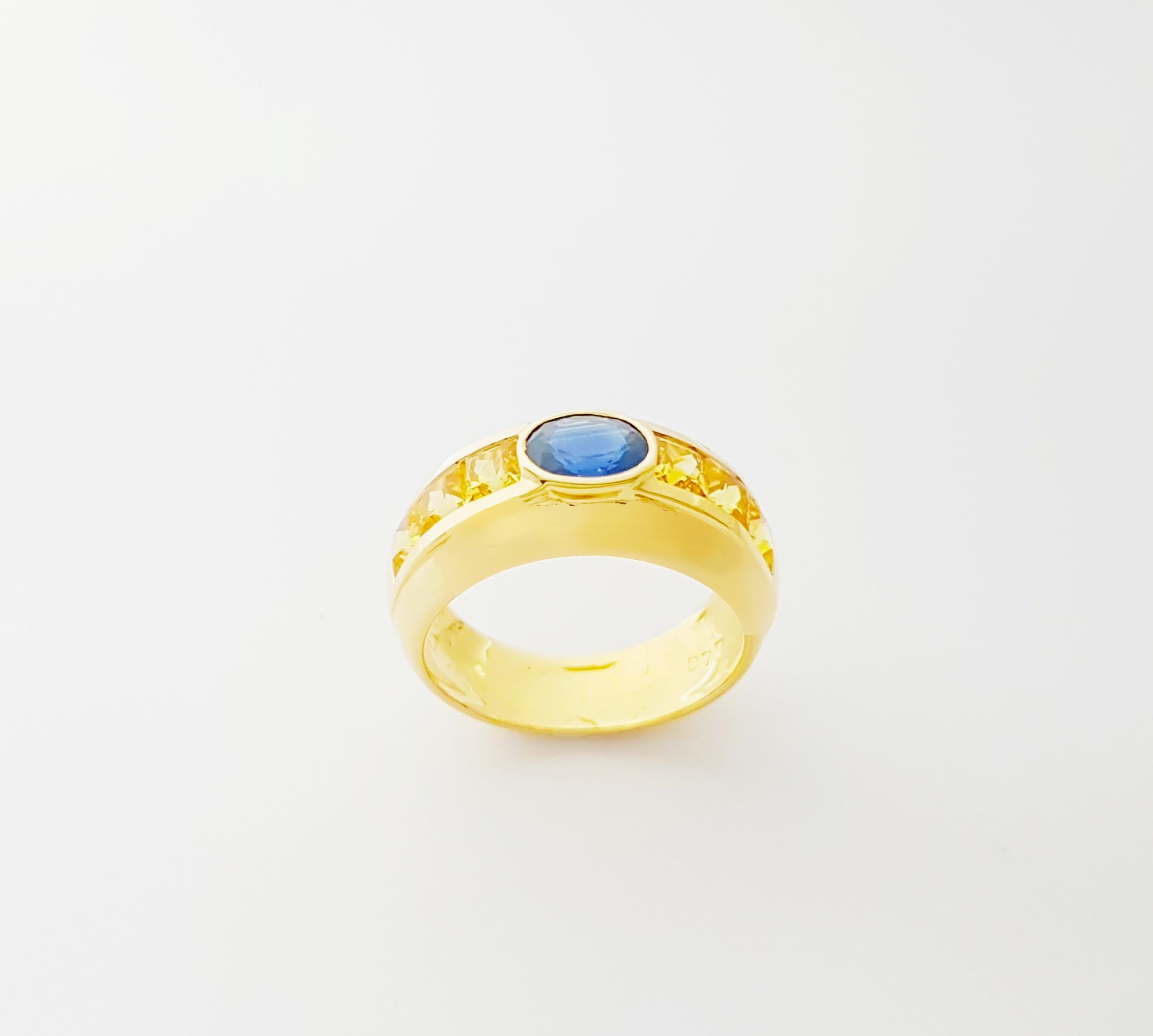 Bague en or 18 carats sertie de saphirs bleus et saphirs jaunes en vente 5