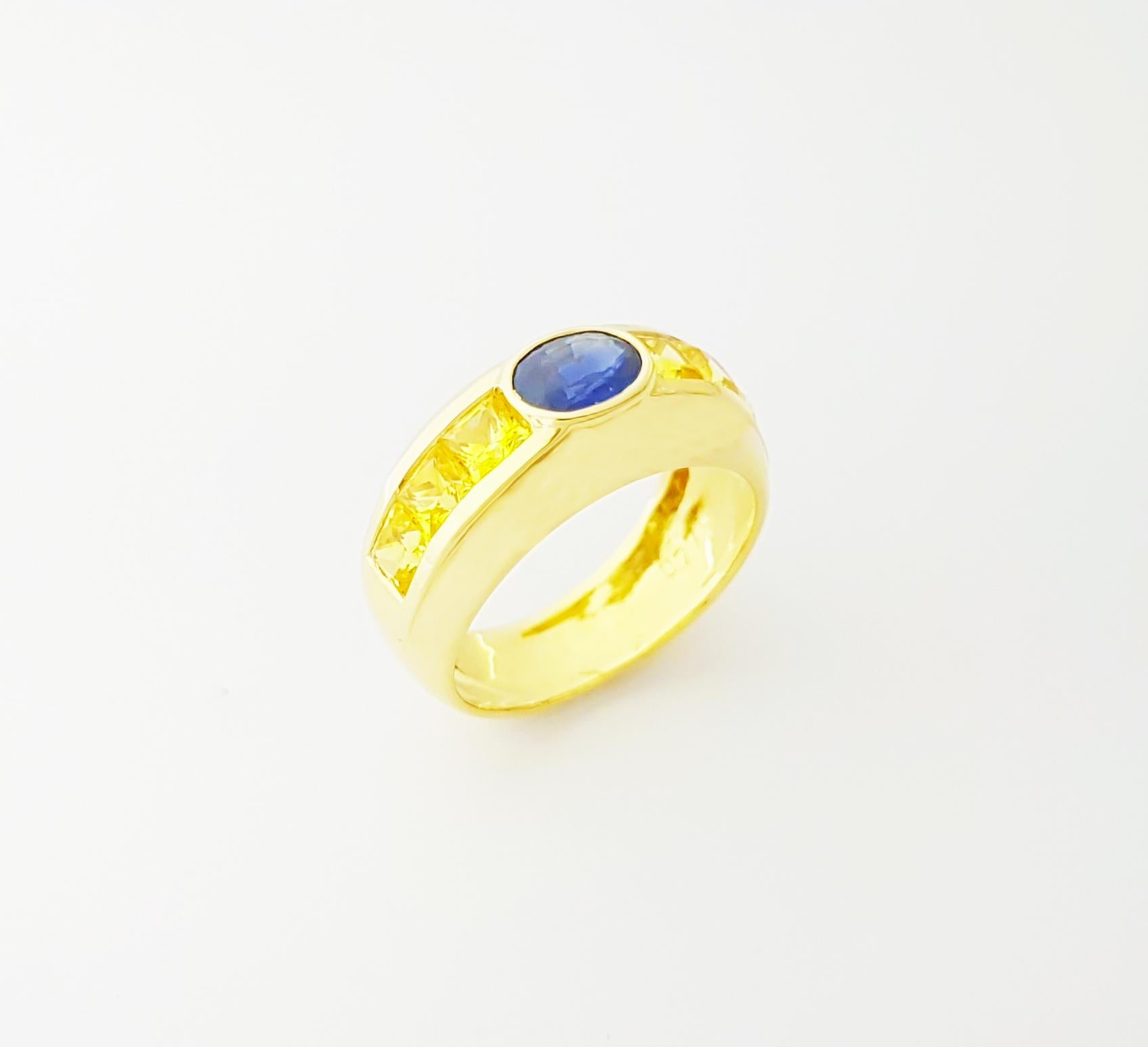 Bague en or 18 carats sertie de saphirs bleus et saphirs jaunes en vente 6