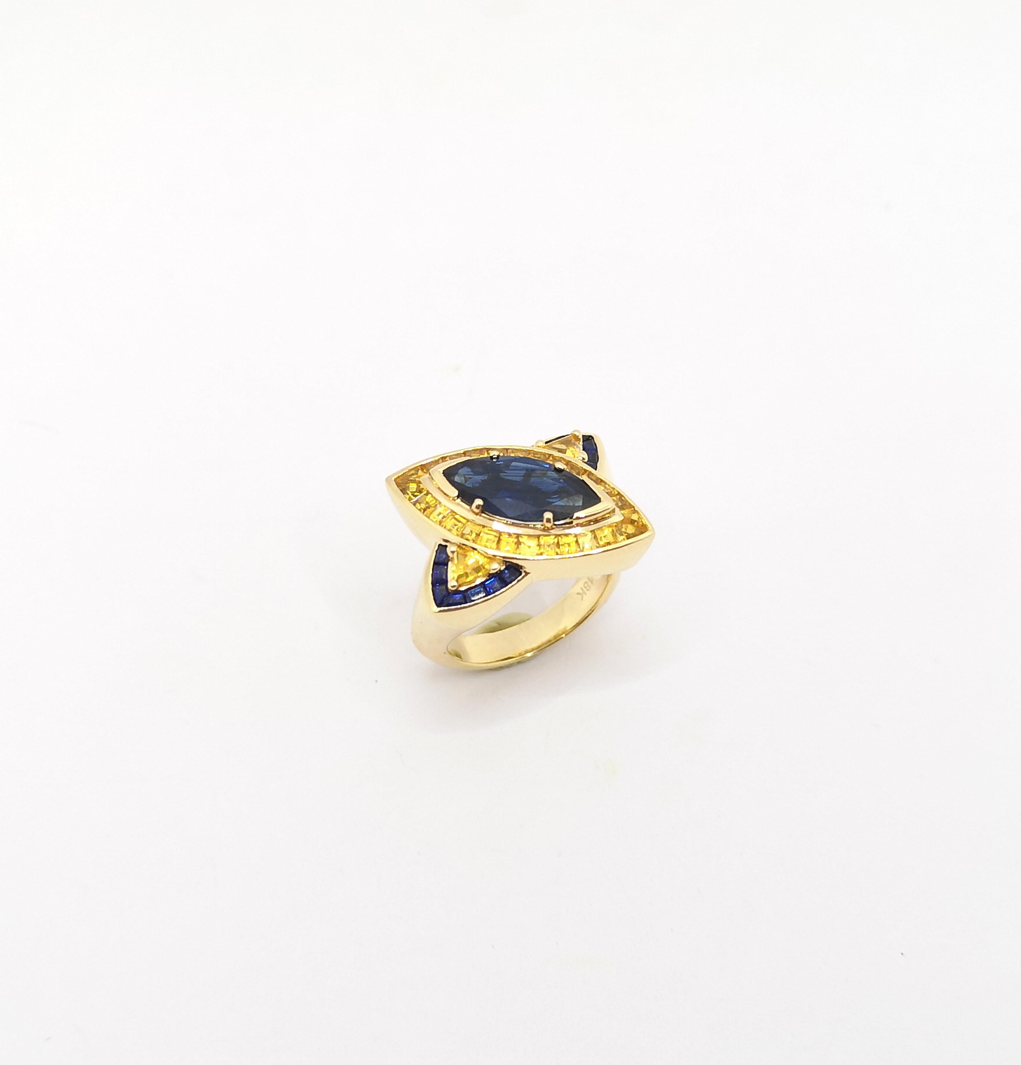 Ring mit blauem Saphir und gelbem Saphir in 18 Karat Goldfassung im Angebot 7