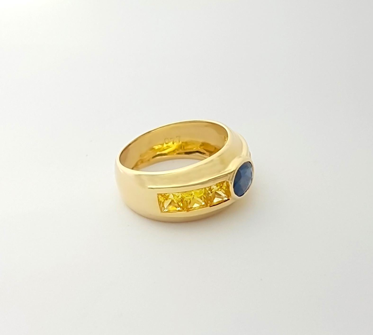 Bague en or 18 carats sertie de saphirs bleus et saphirs jaunes en vente 8