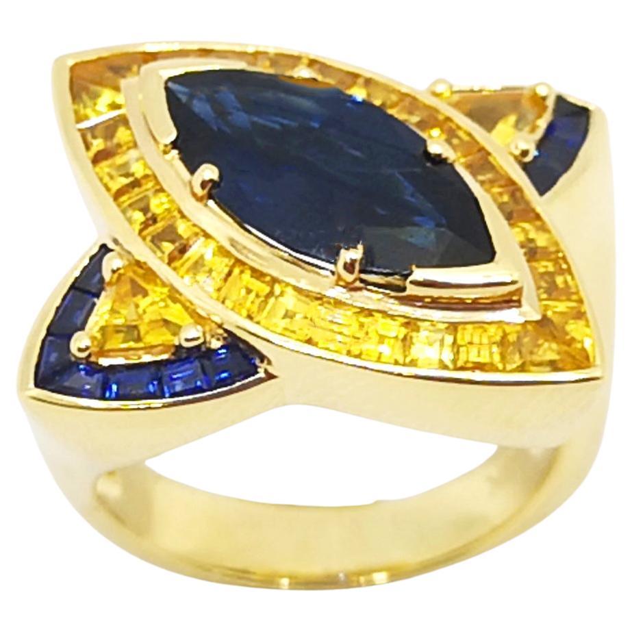 Blue Sapphire and Yellow Sapphire Ring set in 18K Gold Settings