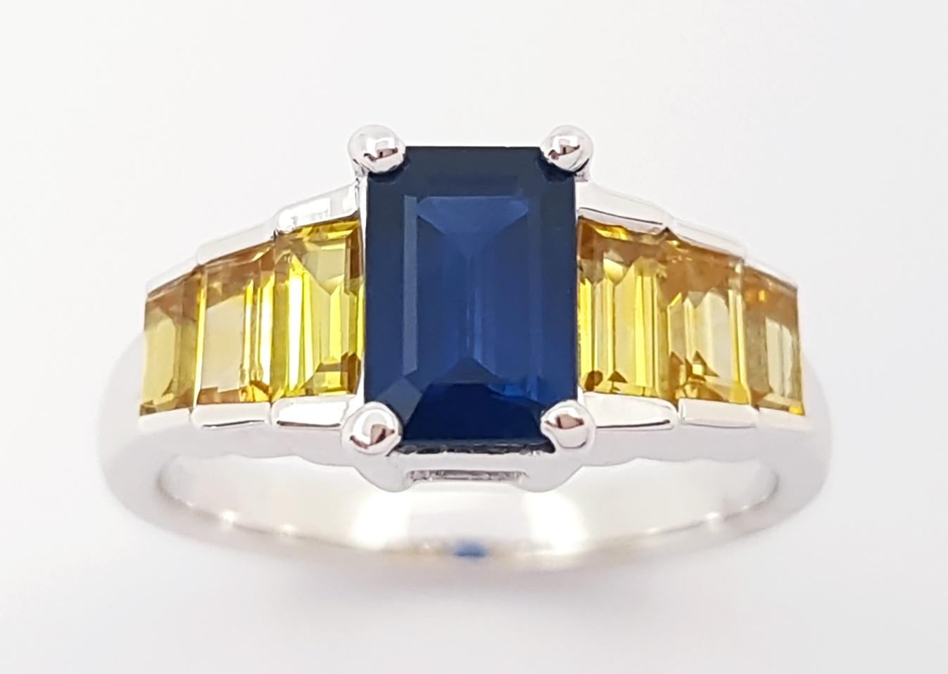 Blue Sapphire and Yellow Sapphire Ring set in 18K White Gold Settings For Sale 5