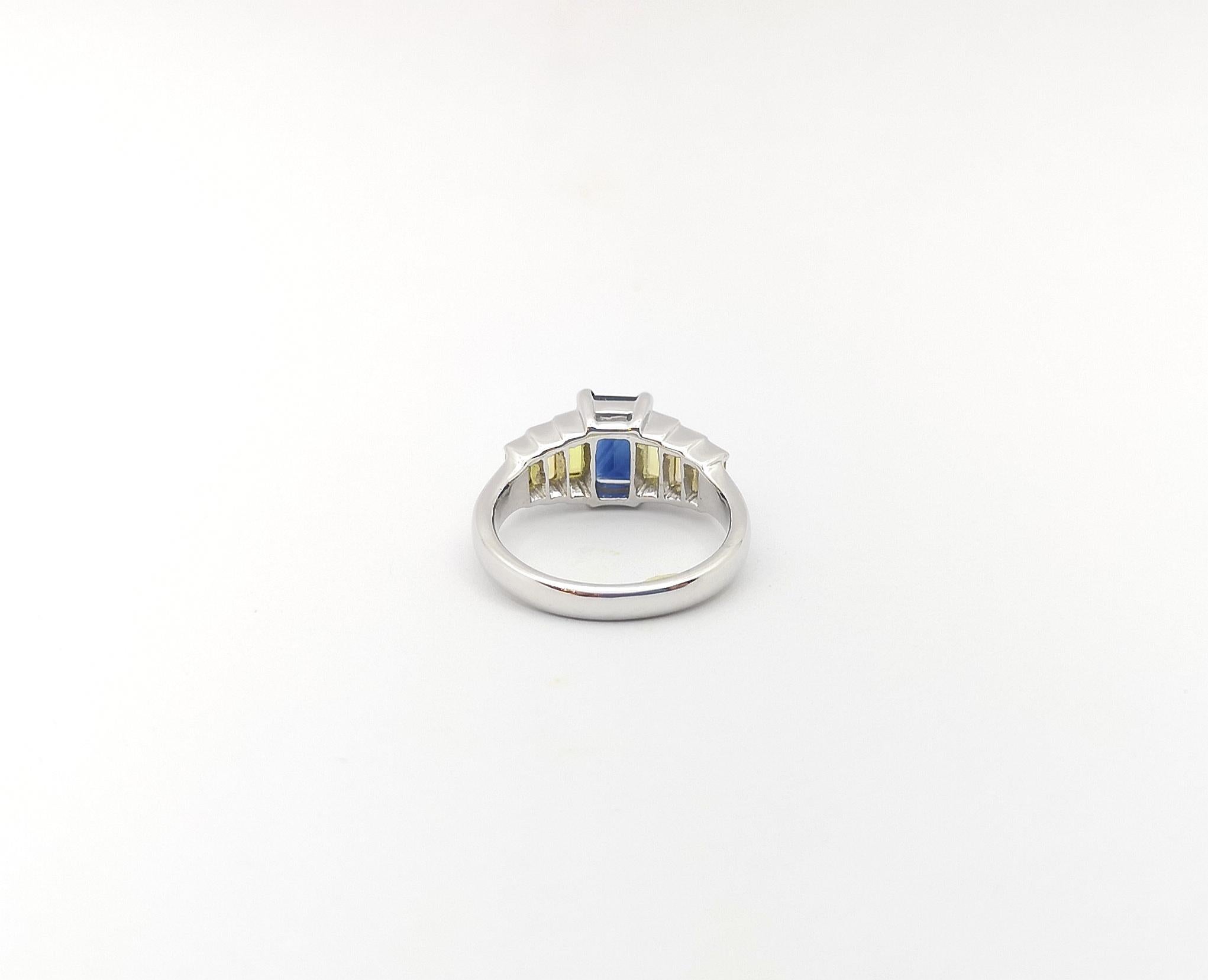 Blue Sapphire and Yellow Sapphire Ring set in 18K White Gold Settings For Sale 2