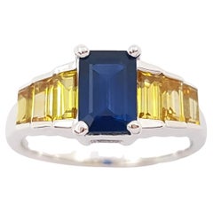 Bague en or blanc 18 carats sertie de saphirs bleus et saphirs jaunes