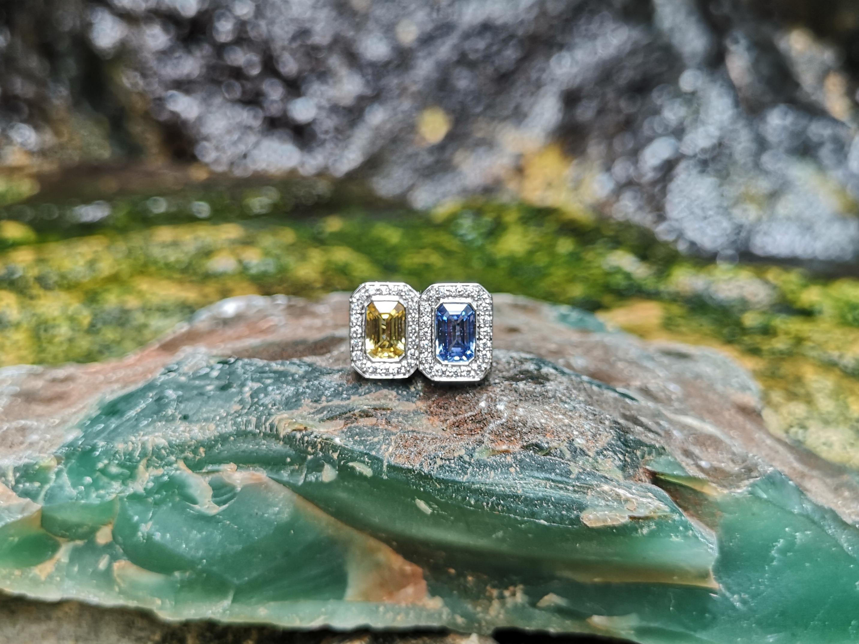 Blue Sapphire and Yellow Sapphire with Diamond Ring Set in 18 Karat White Gold  For Sale 6