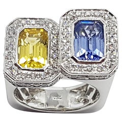 Ring aus 18 Karat Weißgold mit blauem Saphir und gelbem Saphir und Diamant