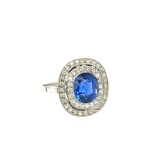 Blue Sapphire Art Deco Diamond Ring AGL Certified 3.35 Carat No-Heat