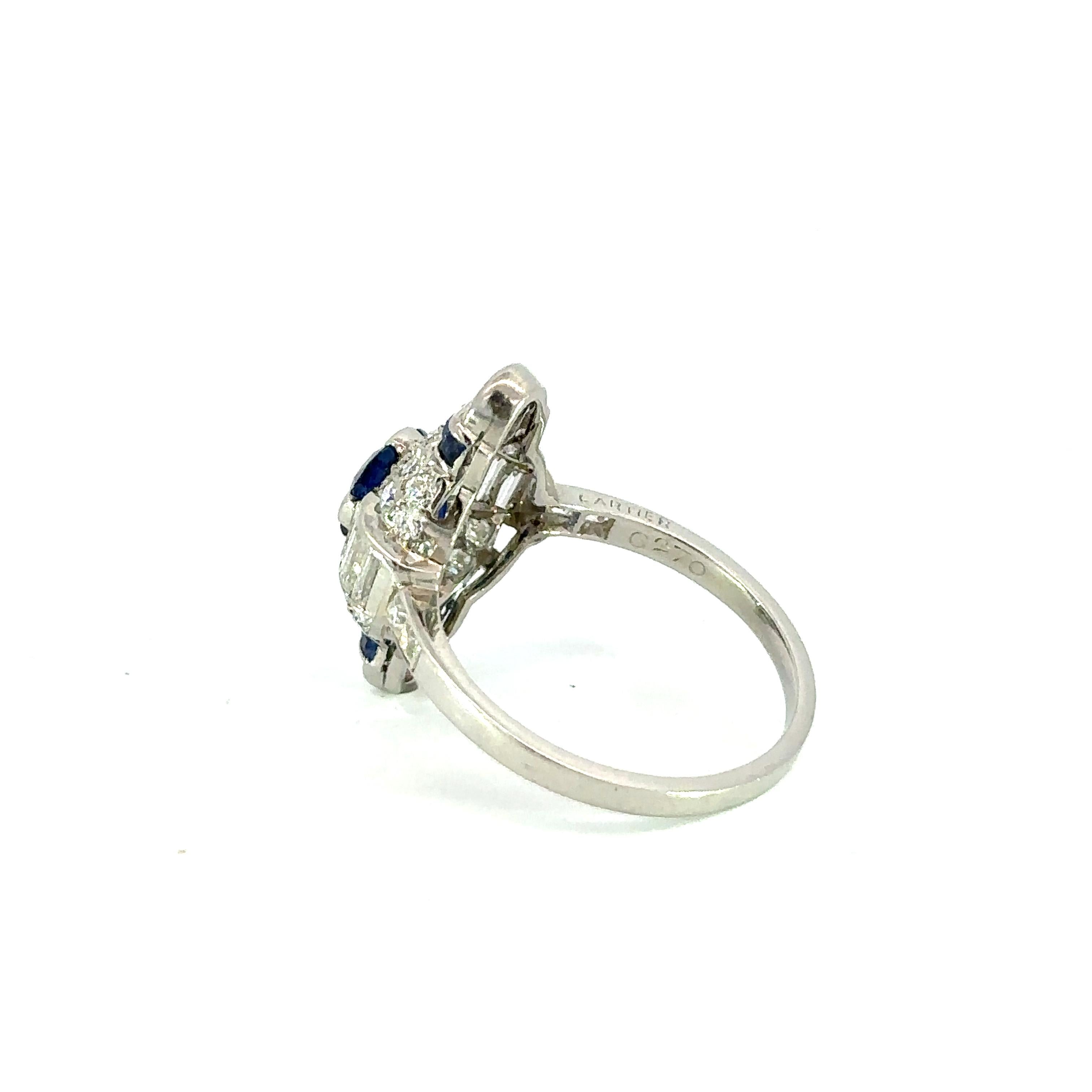 Art Deco Cartier NY Sapphire & diamond Art deco era ring