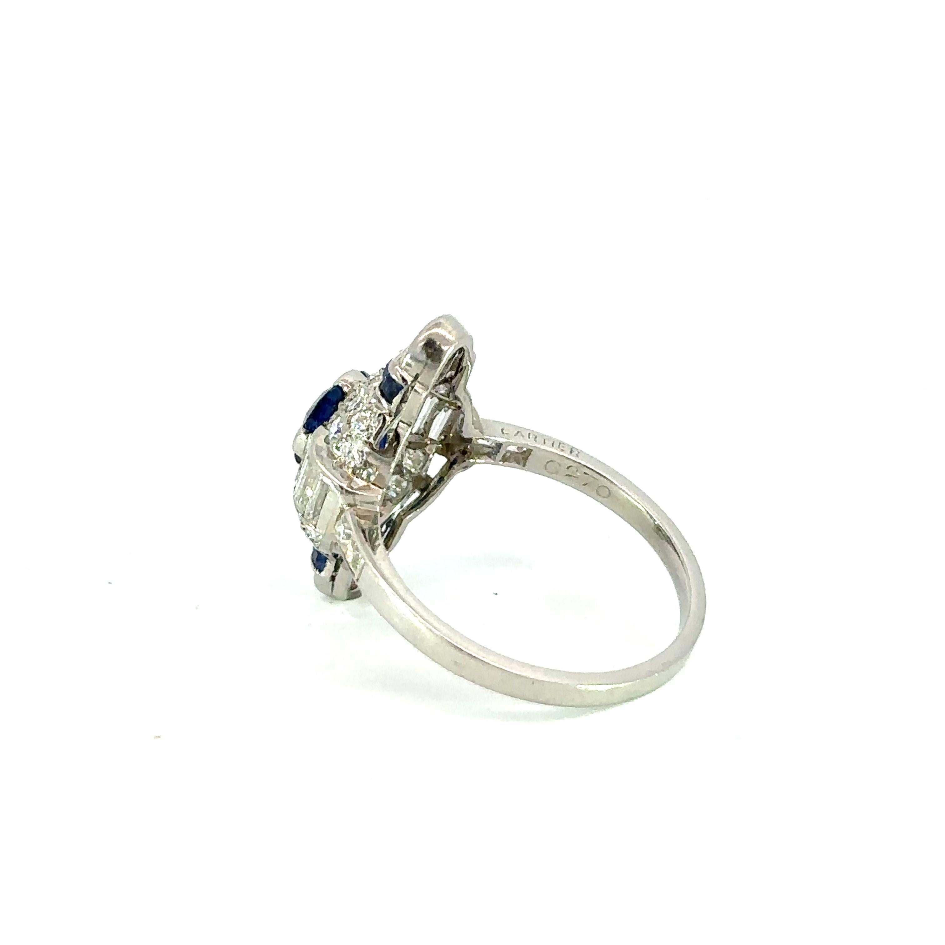 Art Deco Cartier NY Sapphire & diamond Art deco era ring For Sale