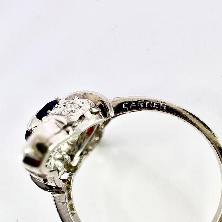 Cartier NY Sapphire & diamond Art deco era ring For Sale 2