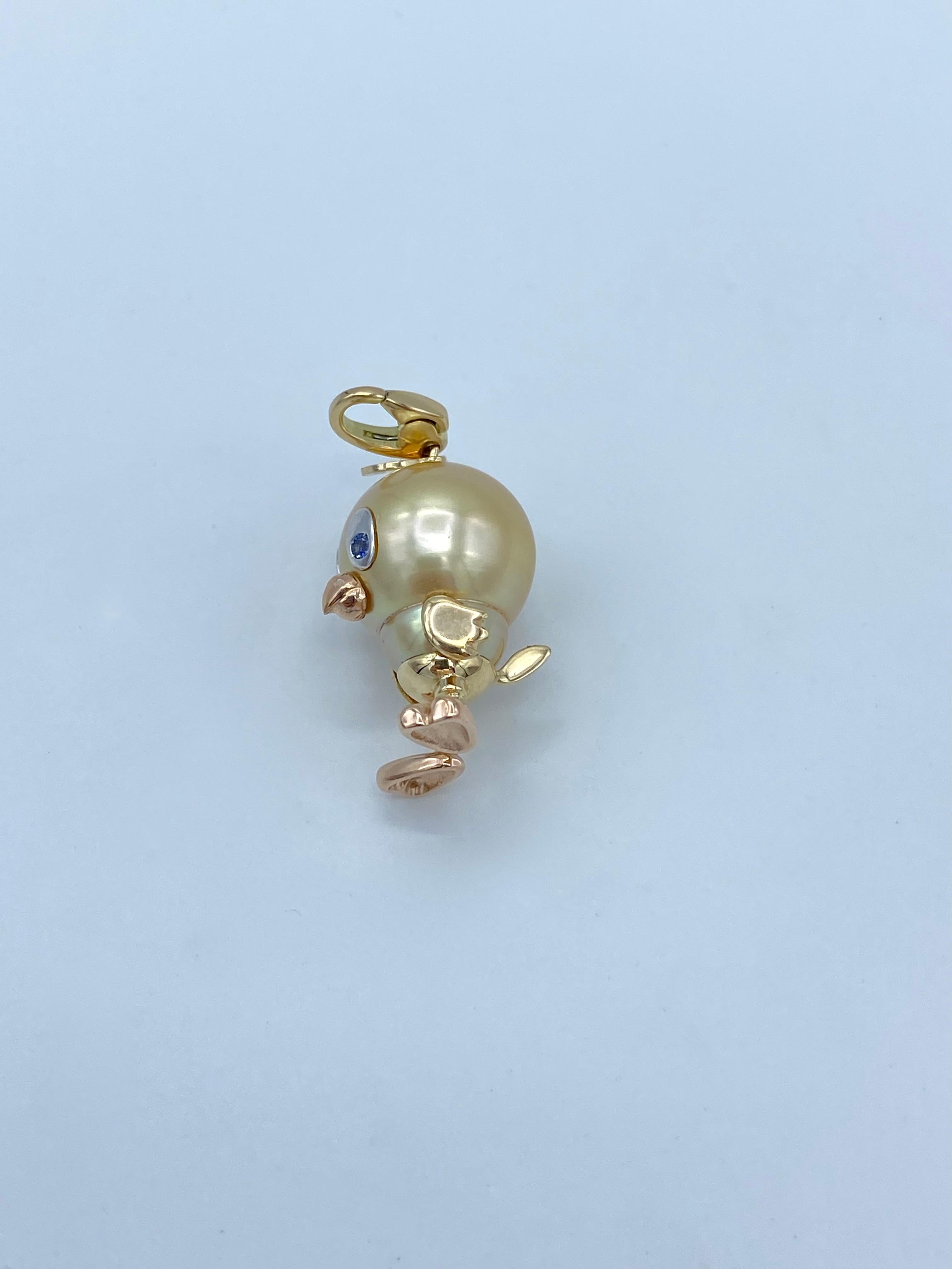 Artisan Blue Sapphire Australian Pearl 18Kt Gold Charm or Pendant Necklace Bird 