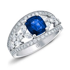 Blue Sapphire Bacchante Medium Size Ring 18k White Gold Navettes