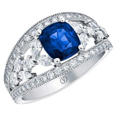 Blue Sapphire Bacchante Medium Size Ring 18k White Gold Navettes