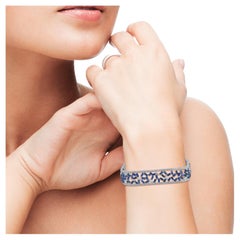 Blue Sapphire Baguette Cuff with Pave Diamonds Set Made in 18k Gold