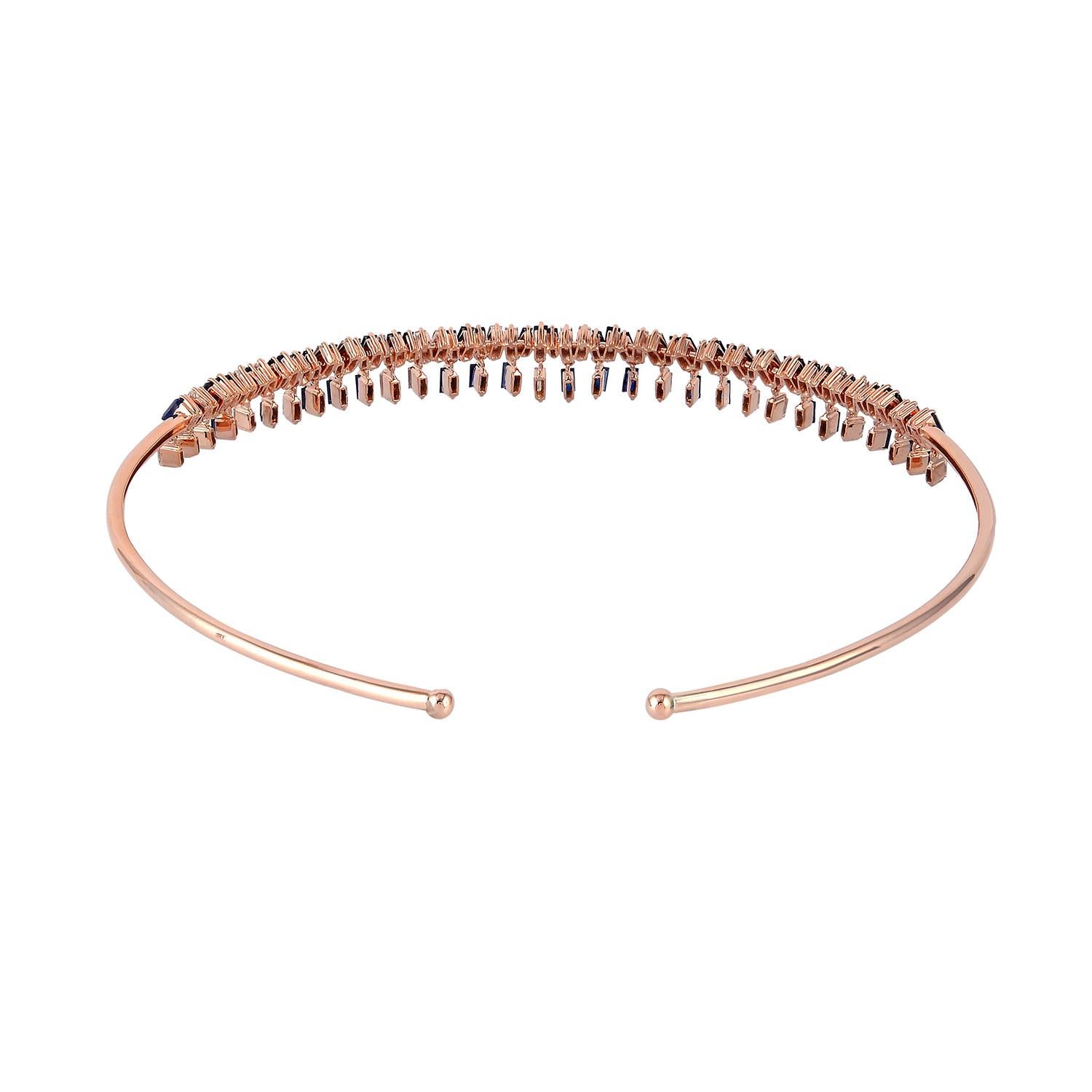 Artisan Blue Sapphire & Baguette Diamond Choker Necklace Made In 18k Rose Gold
