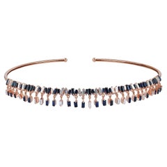 Blue Sapphire & Baguette Diamond Choker Necklace Made In 18k Rose Gold