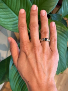 Blue Sapphire & Baguette Diamond Engagement Band Ring in 18K Yellow Gold