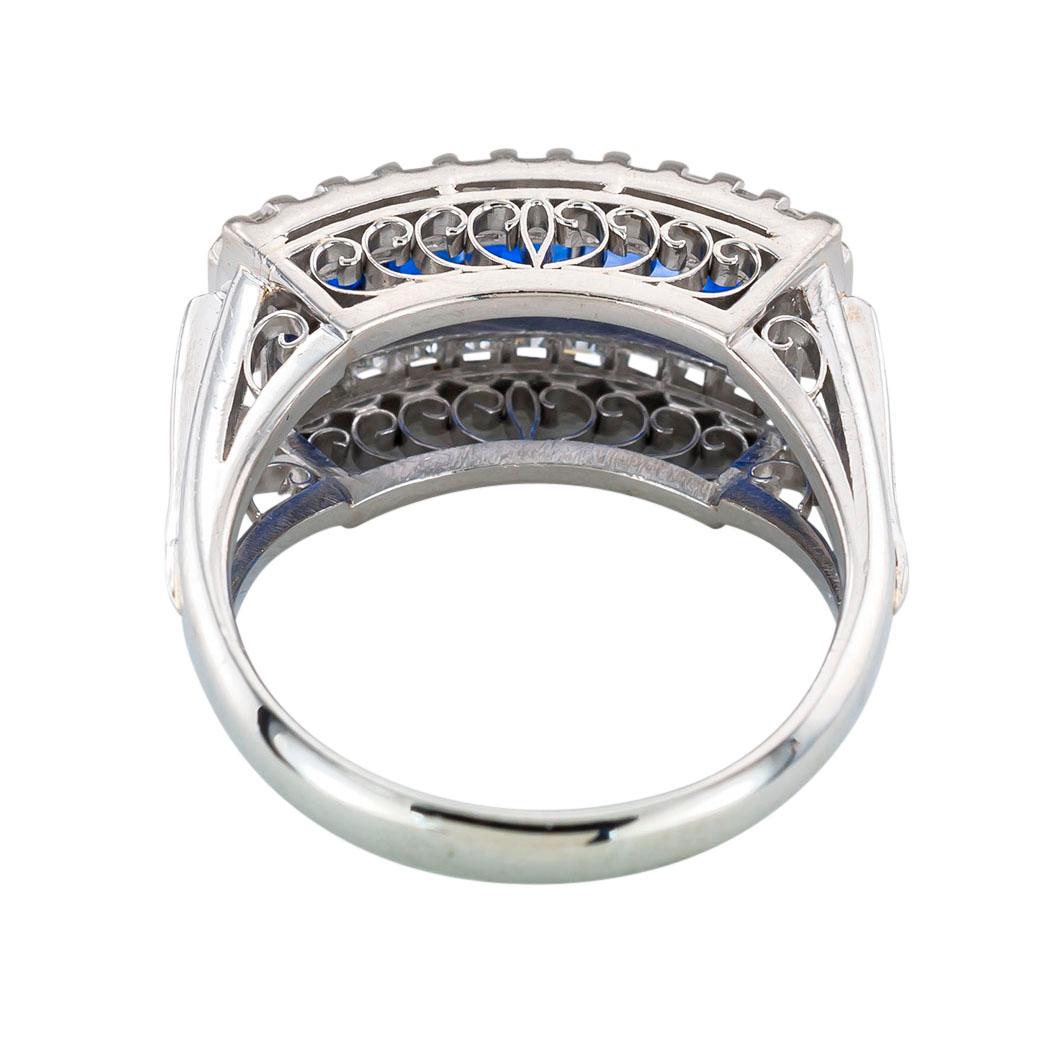 Platinringband mit blauem blauem Saphir Baguette Diamant Damen im Angebot