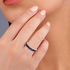 Blue Sapphire Baguette Full Eternity Band Ring Made In 18k White Gold