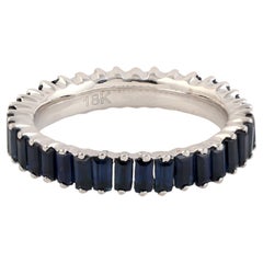 Blue Sapphire Baguette Full Eternity Band Ring Made In 18k White Gold