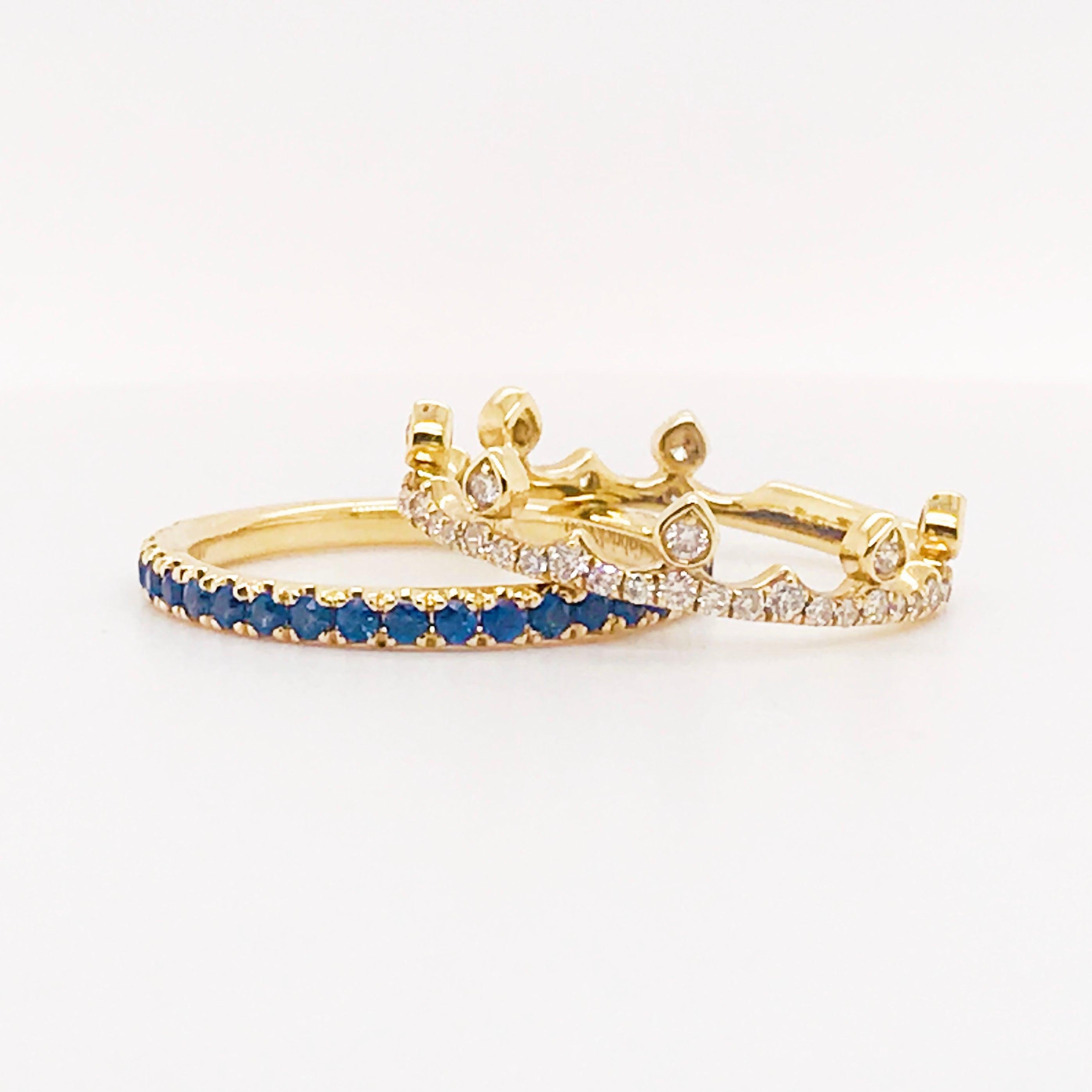 For Sale:  Blue Sapphire Band, 14 Karat Gold Genuine Blue Sapphire Stackable Ring 1/2 Carat 2