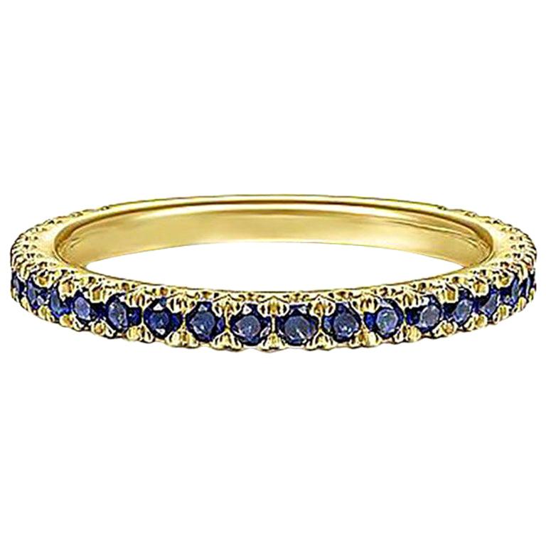Blauer Blauer Saphirband, 14 Karat Gold Echter Blauer Saphir Stapelbarer Ring 1/2 Karat