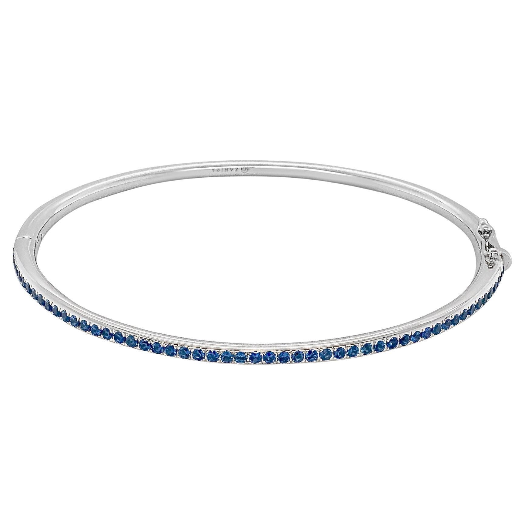 Blue Sapphire Bangle in 18k White Gold