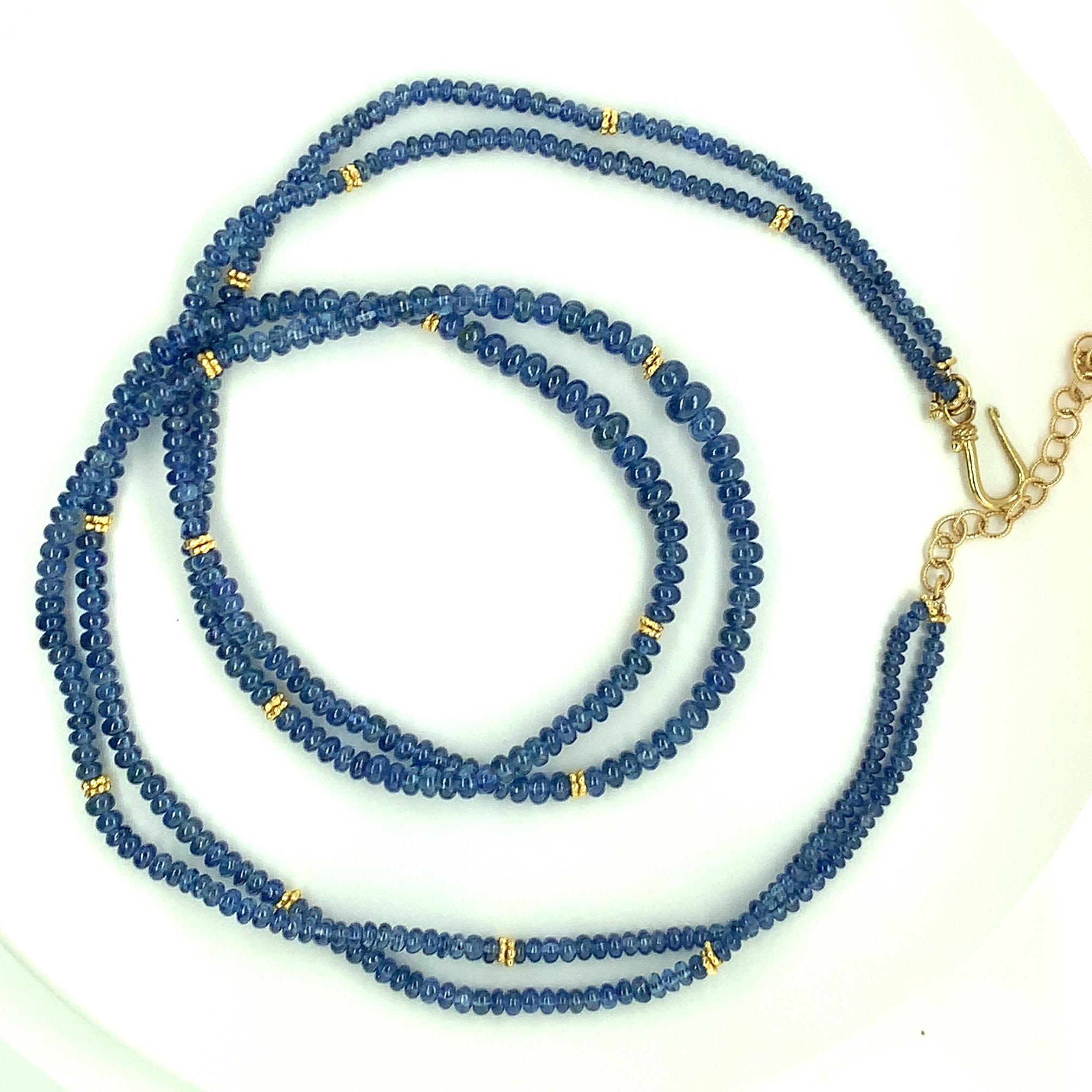 Blue Sapphire Bead, Double Strand Necklace, Yellow Gold Spacers and Clasp 2