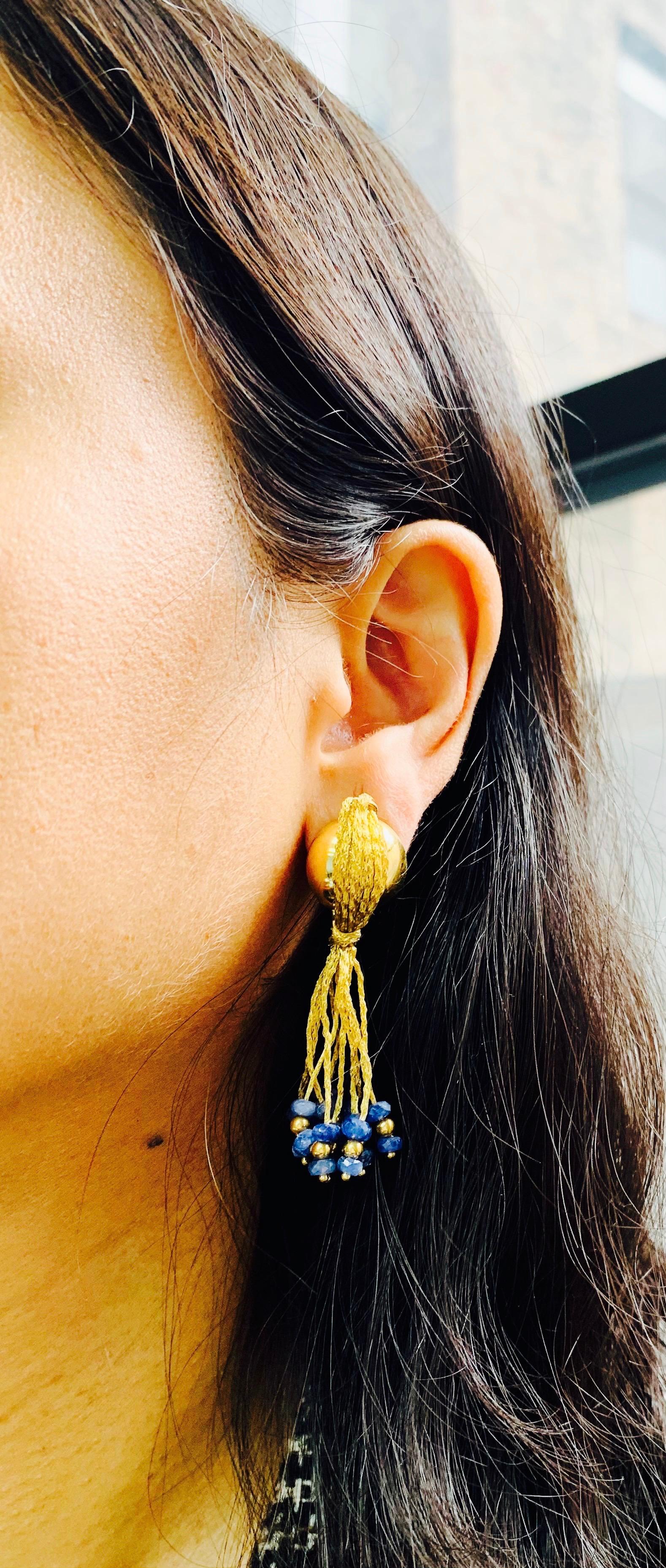Blue Sapphire Bead Earrings in 18 K Yellow Gold 5