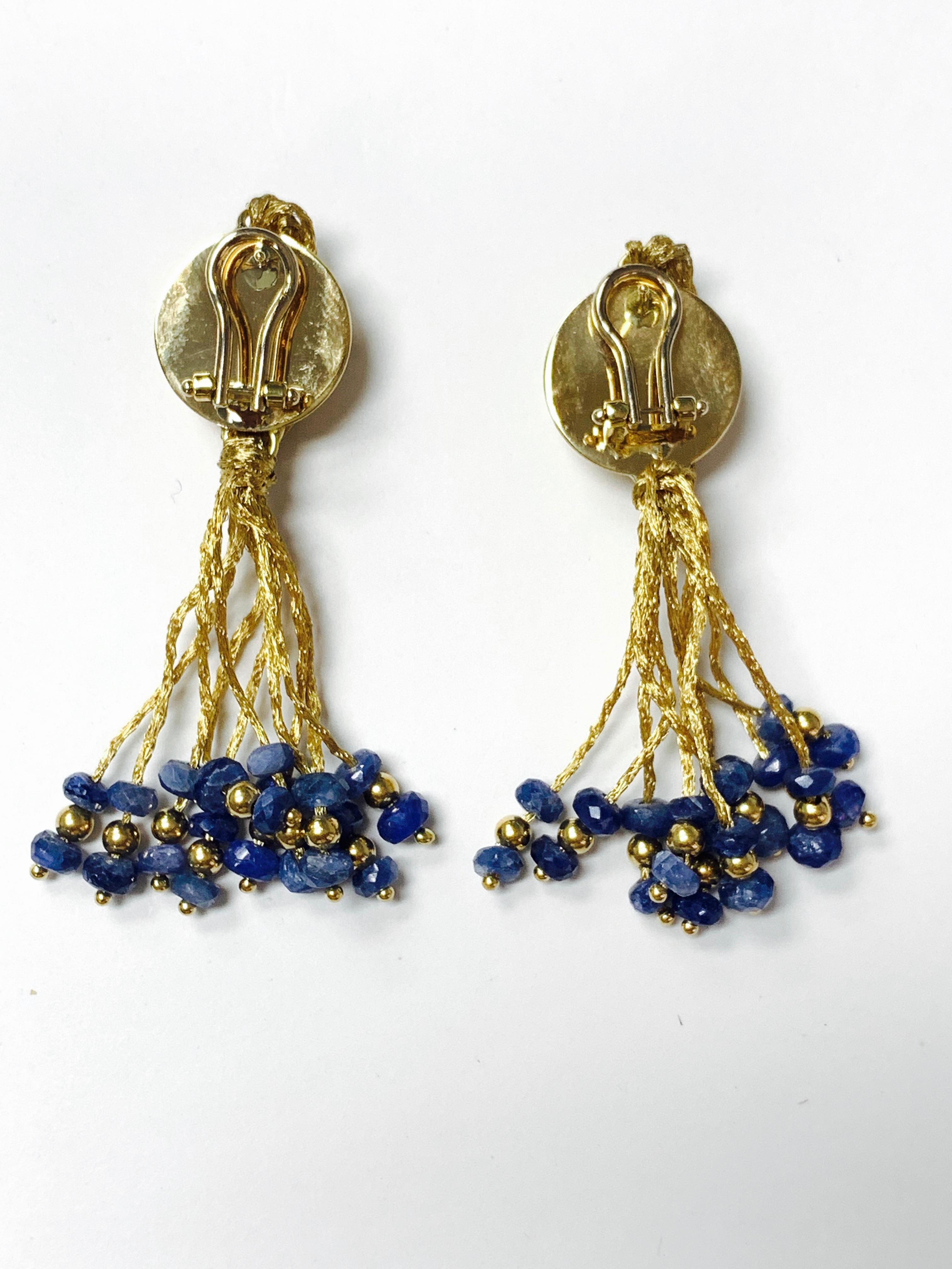 Women's Blue Sapphire Bead Earrings in 18 K Yellow Gold