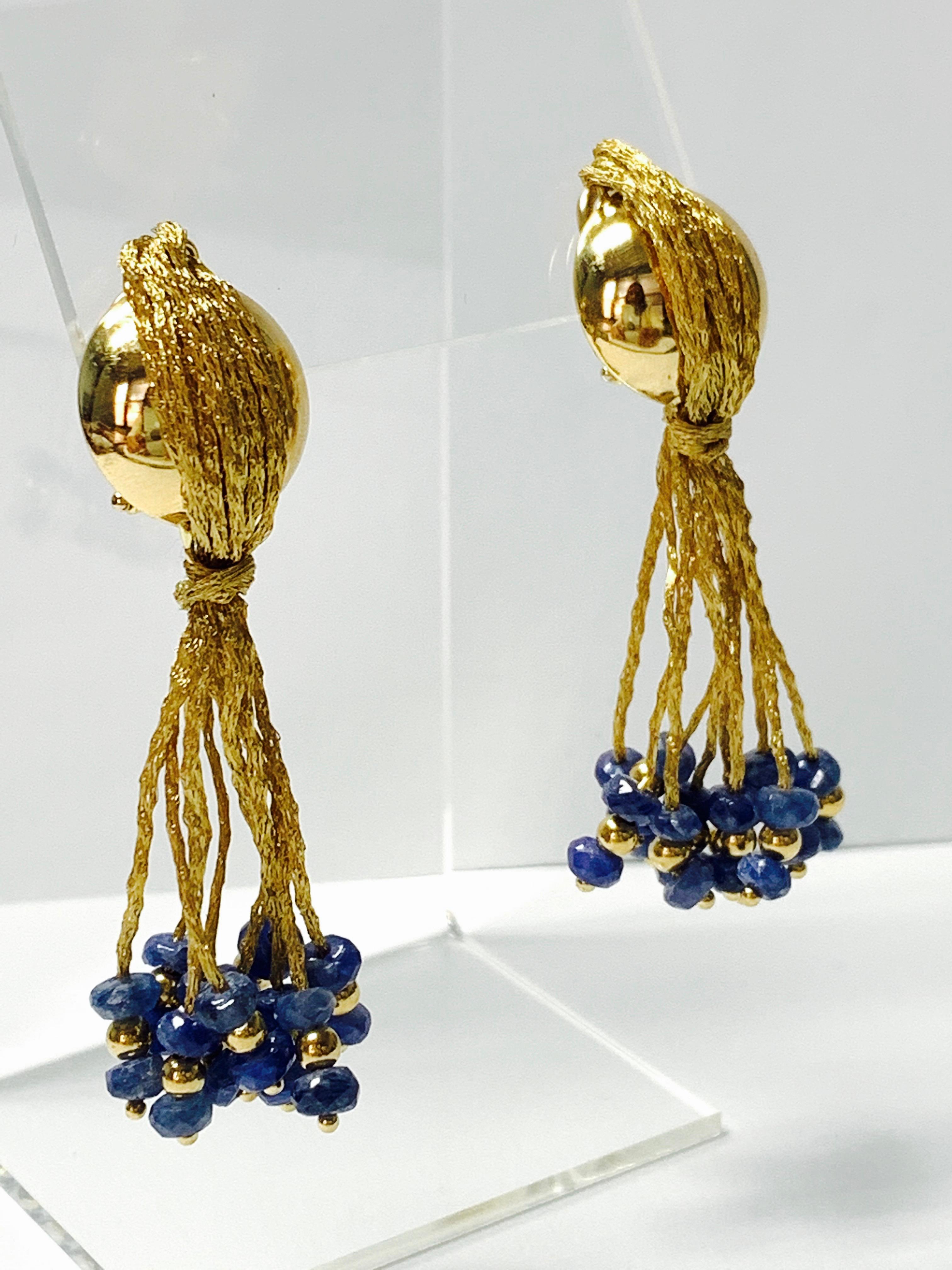 Blue Sapphire Bead Earrings in 18 K Yellow Gold 3