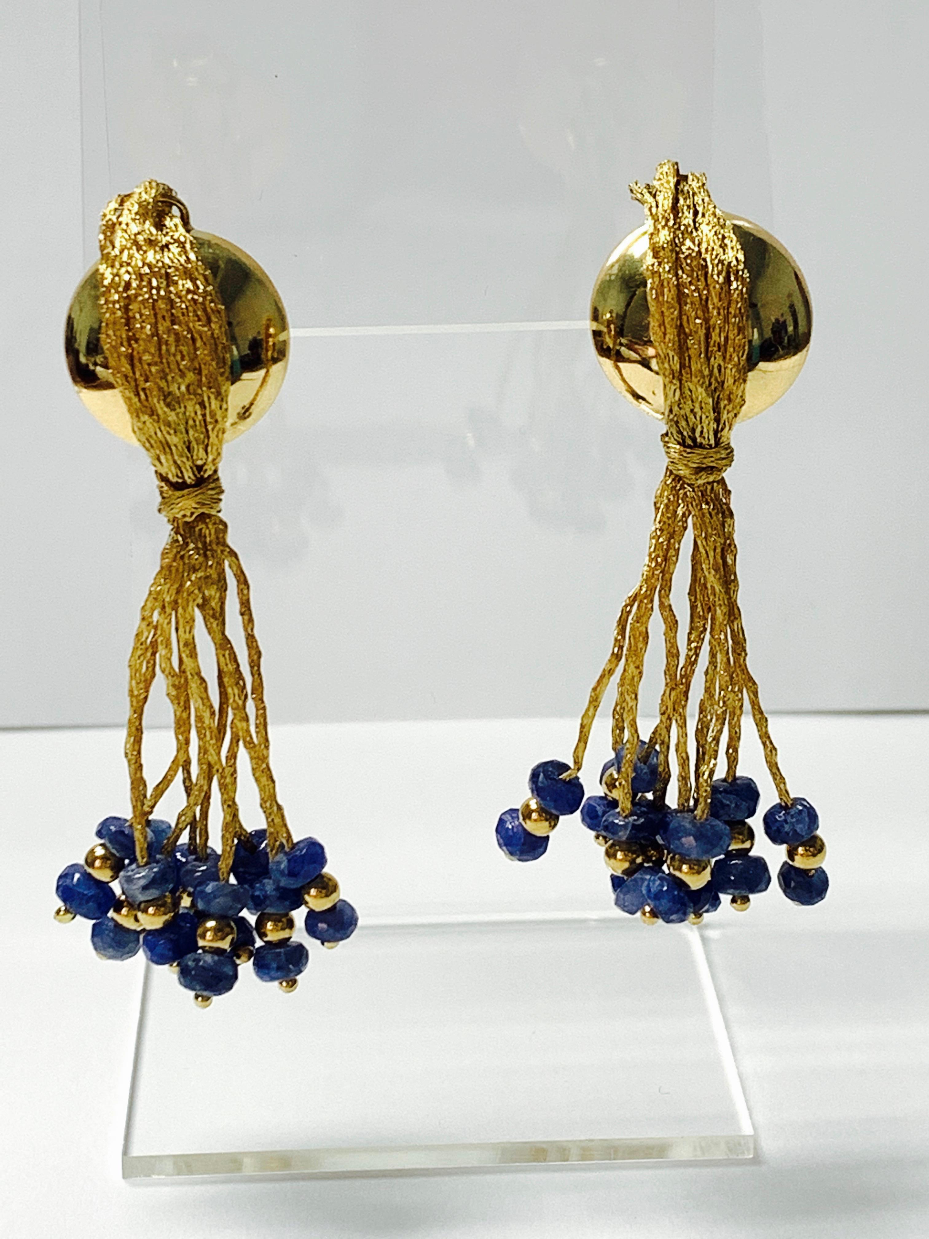 Blue Sapphire Bead Earrings in 18 K Yellow Gold 4