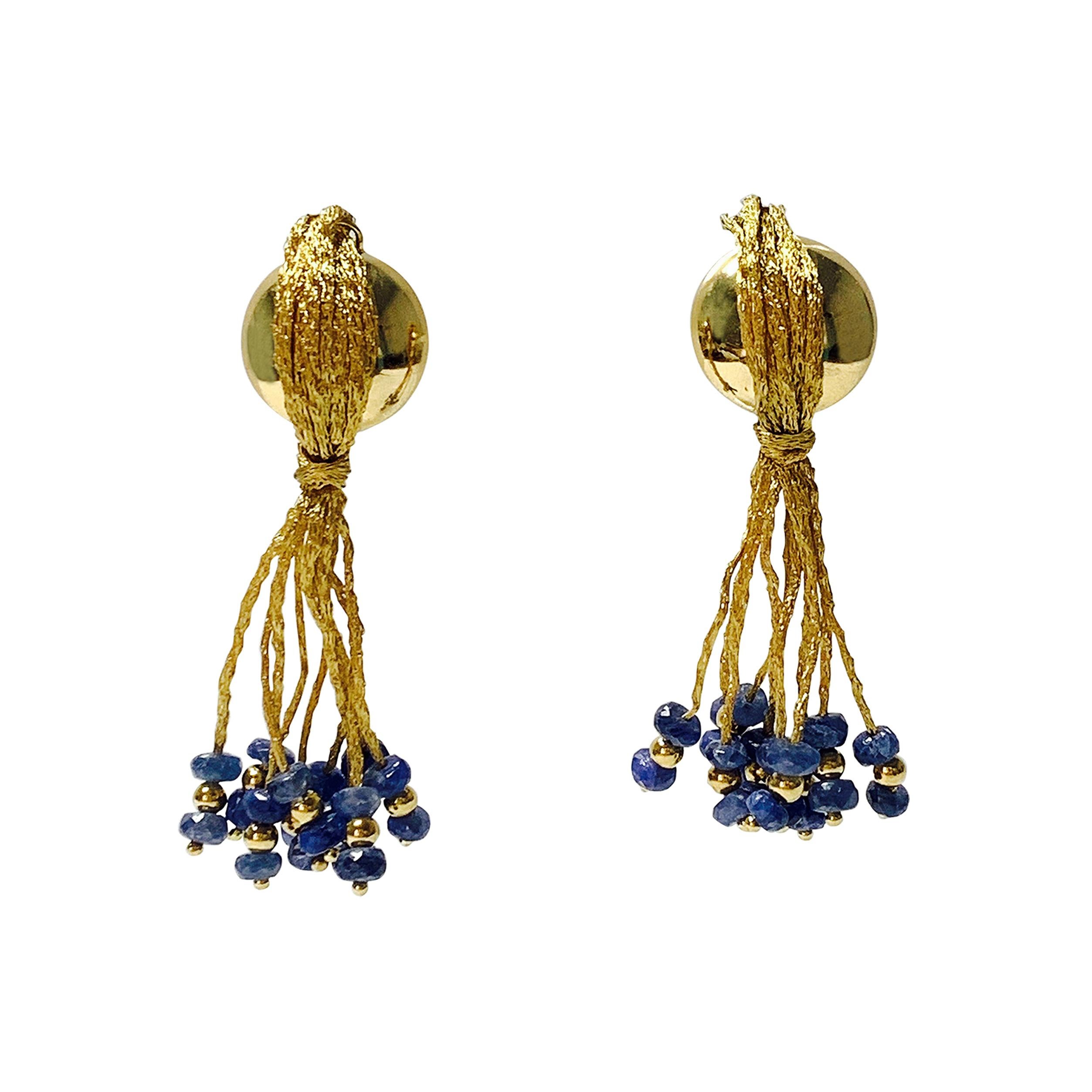 Blue Sapphire Bead Earrings in 18 K Yellow Gold