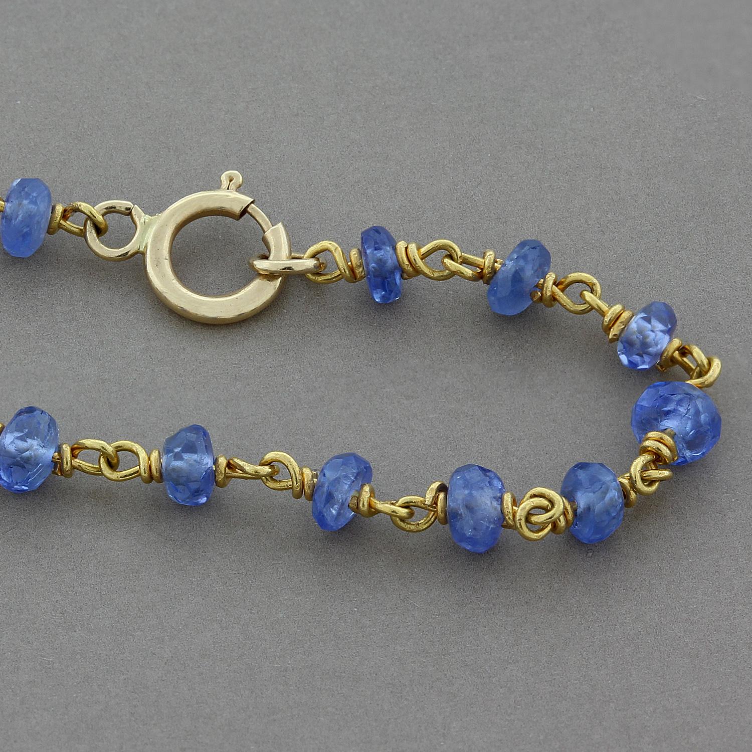 Blue Sapphire Bead Gold Necklace In New Condition In Beverly Hills, CA