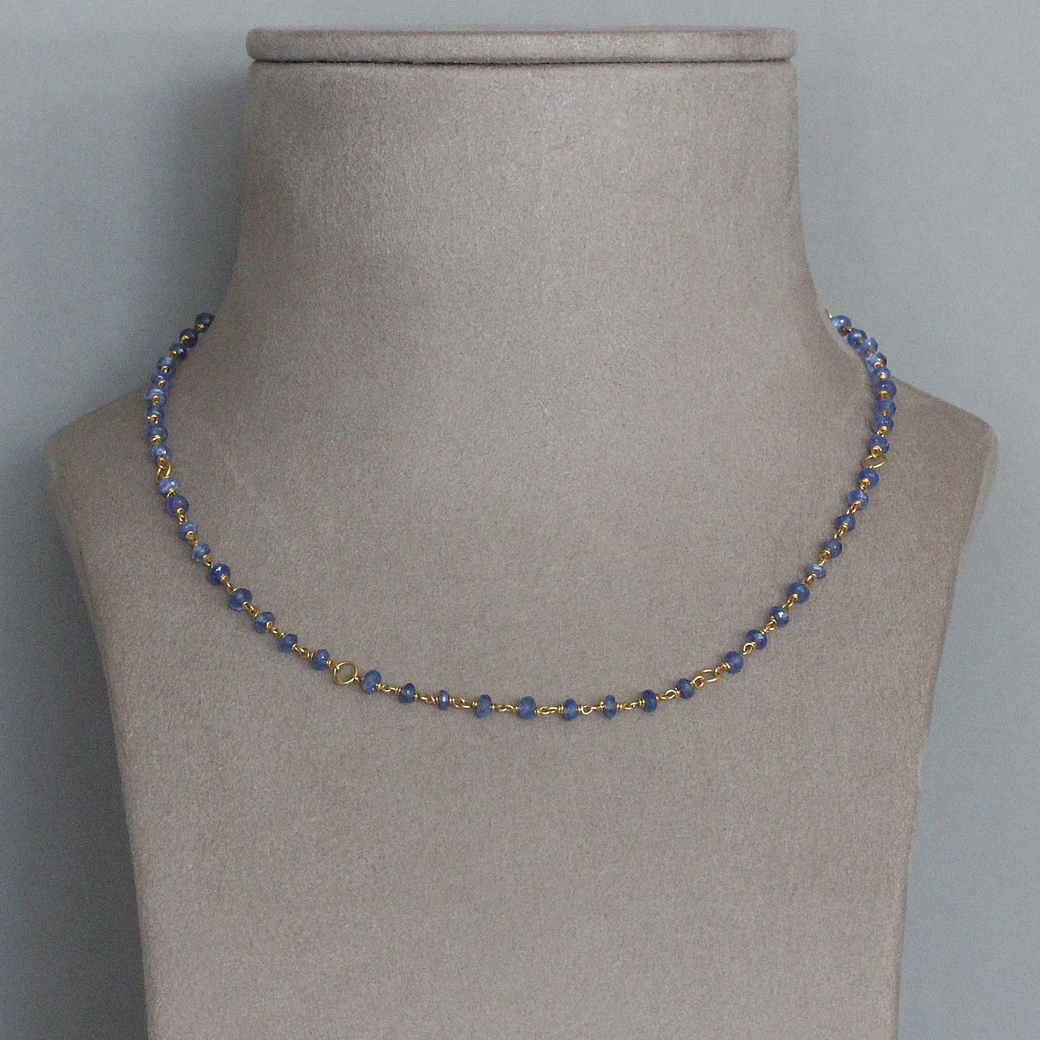 Women's or Men's Blue Sapphire Bead Gold Necklace