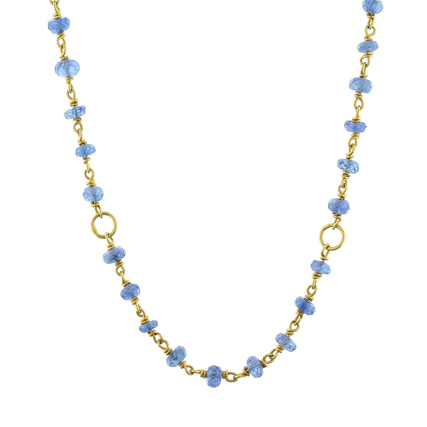 Blue Sapphire Bead Gold Necklace