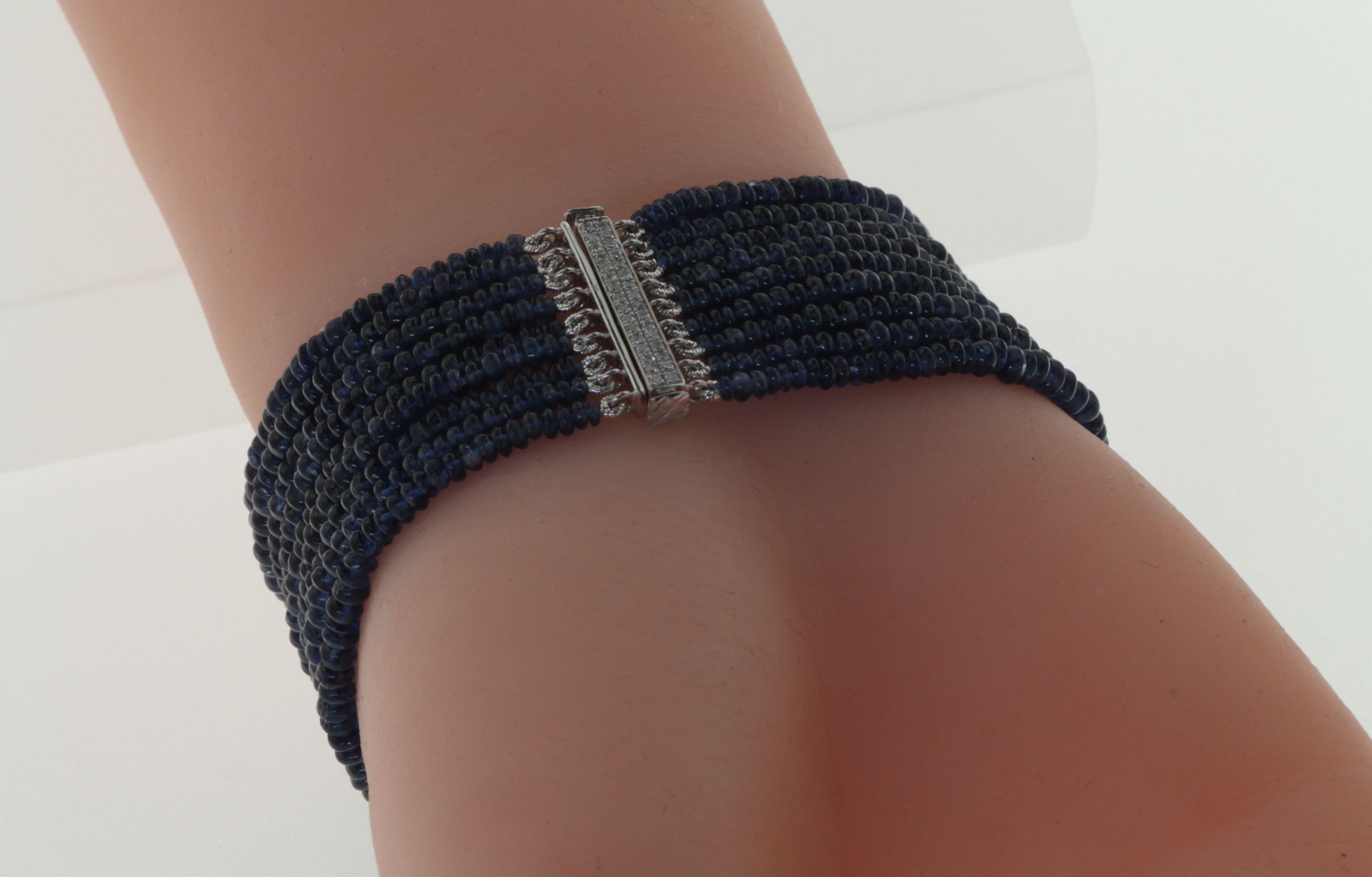 Blue Sapphire Beads Bracelet in 18 Karat White Gold In New Condition In Hong Kong, HK