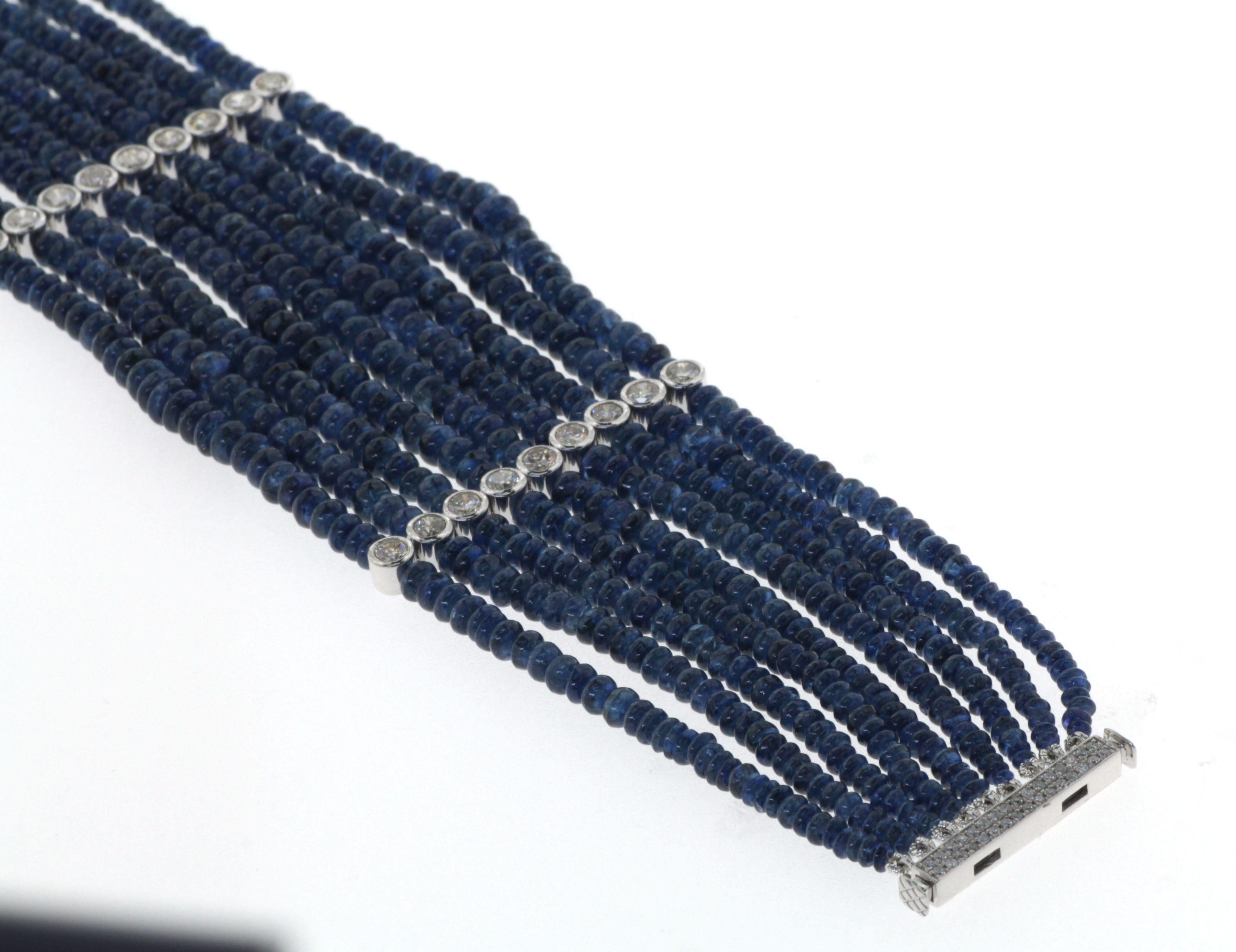 Women's Blue Sapphire Beads Bracelet in 18 Karat White Gold