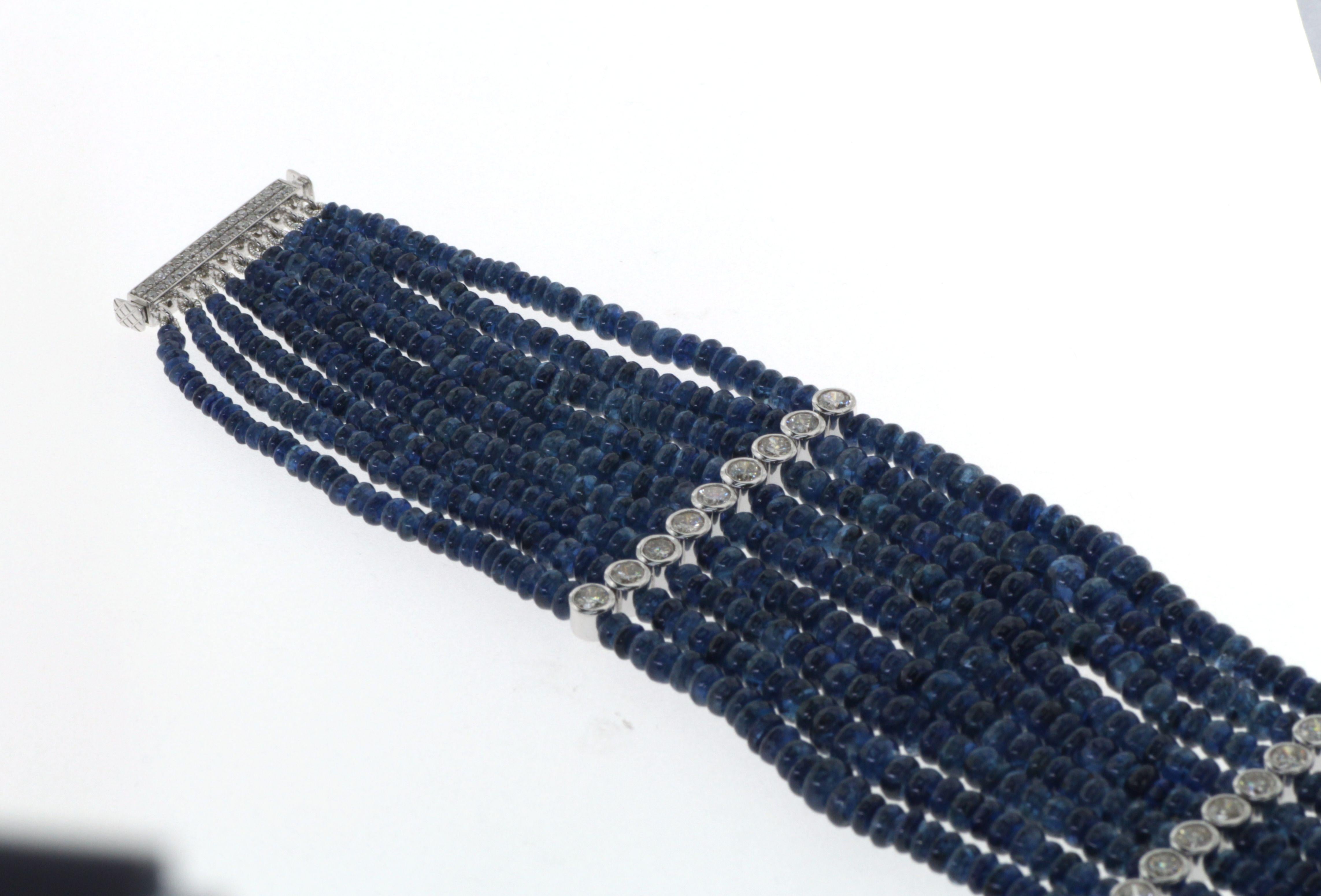 Blue Sapphire Beads Bracelet in 18 Karat White Gold 1
