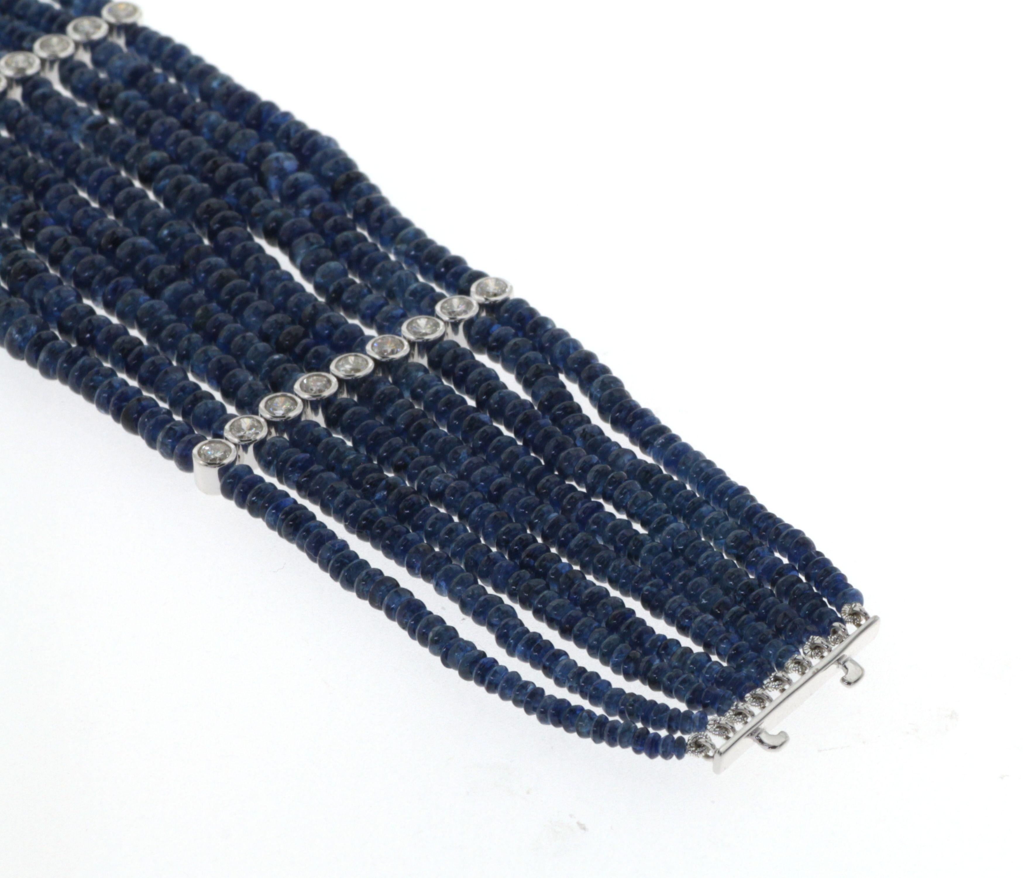 Blue Sapphire Beads Bracelet in 18 Karat White Gold 2