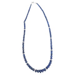 Blue Sapphire Beads Cts 188.06 and Diamond Roundel Necklace With 18k White Gold 