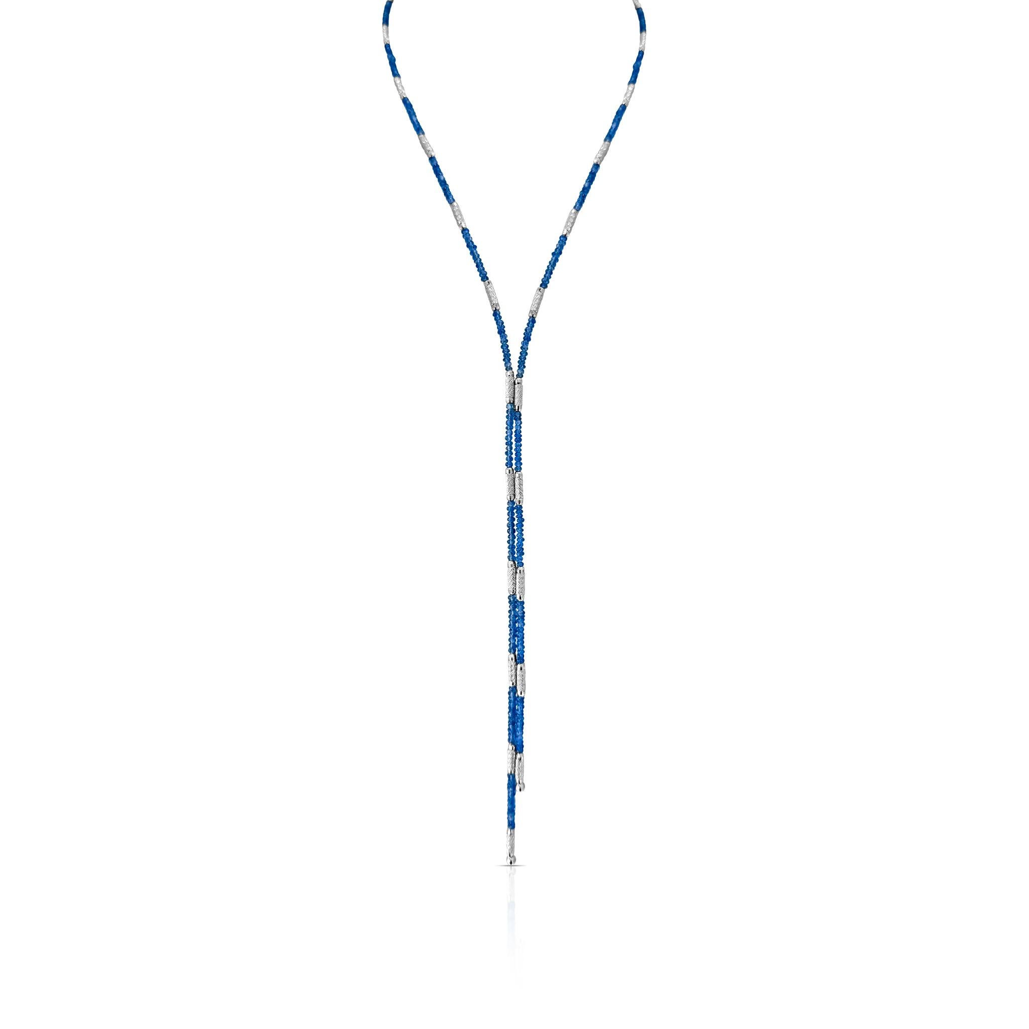 Tresor Beautiful Necklace features 30.00 carats of Blue Sapphire. The Necklace are an ode to the luxurious yet classic beauty with sparkly gemstones and feminine hues. Their contemporary and modern design make them versatile in their use. The
