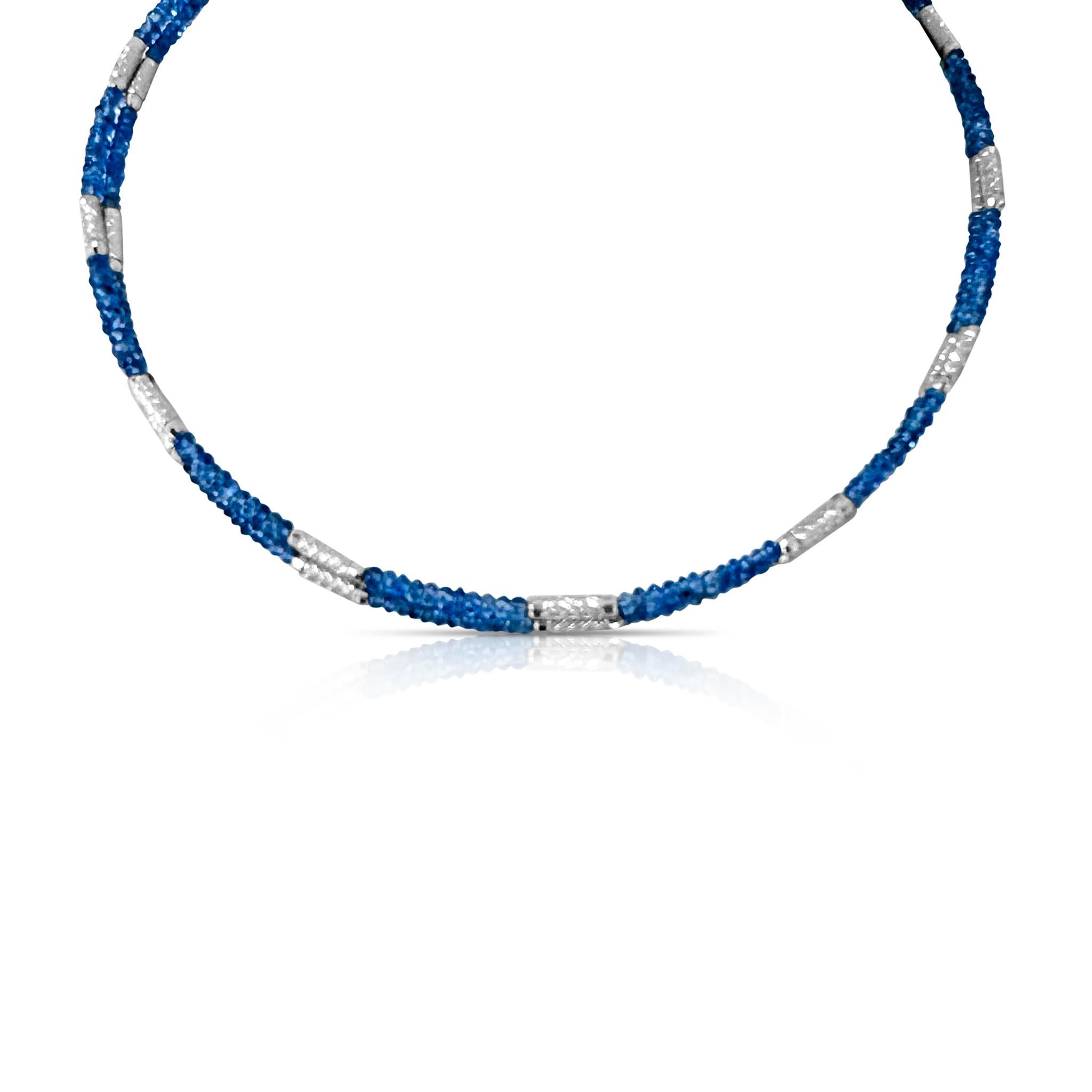 Ball Cut Blue Sapphire Beads & Magnet Necklace In Platinum For Sale