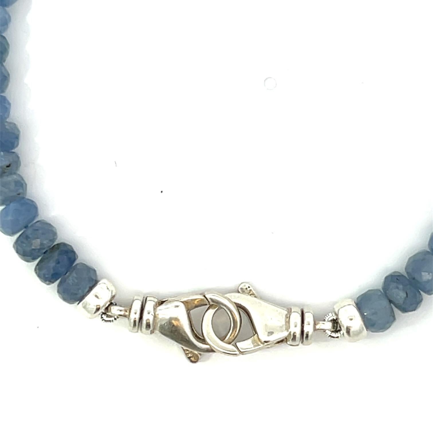 Blue Sapphire Beads Sterling Silver Bracelet In New Condition For Sale In New York, NY